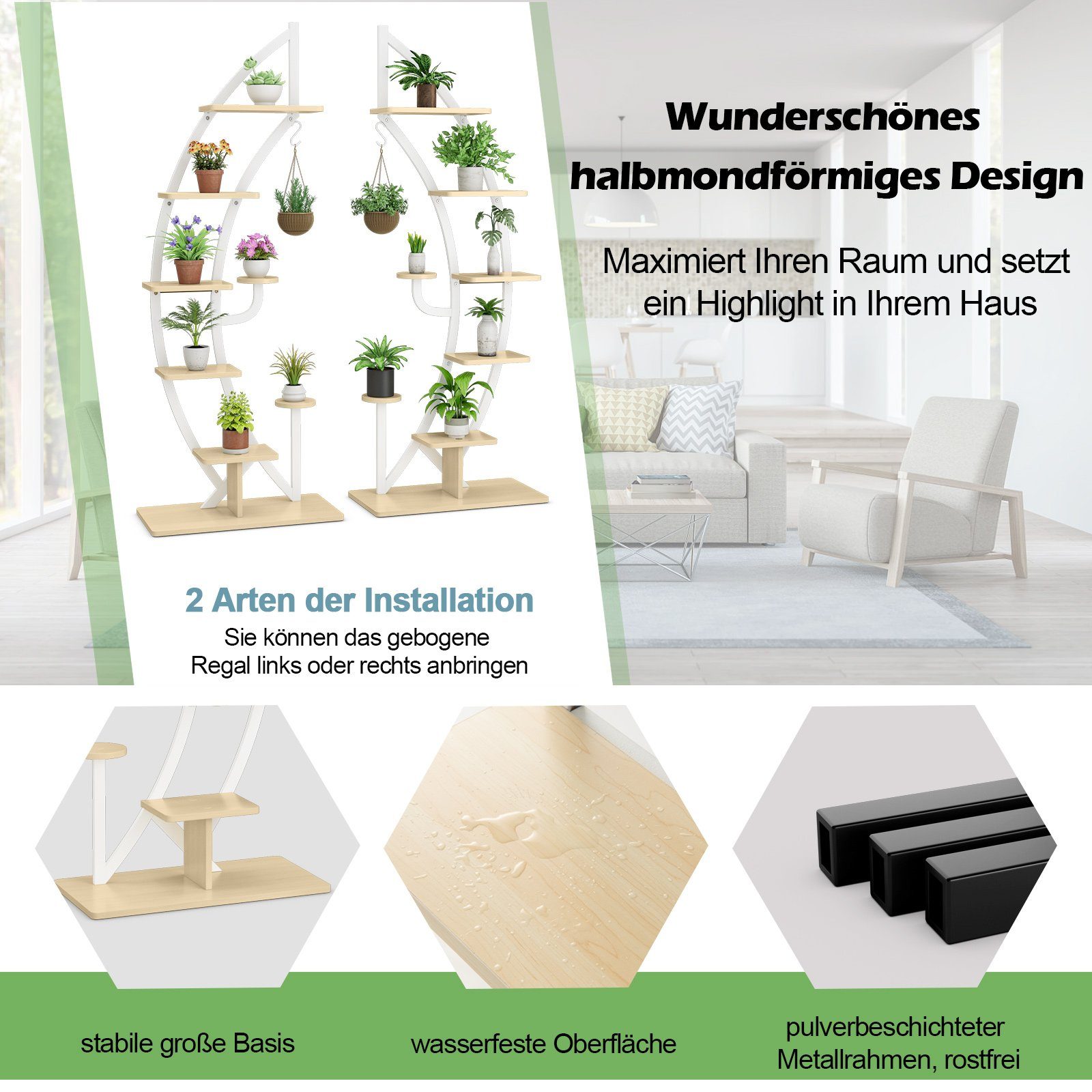 COSTWAY Blumenständer (1 St), 6-stufig, mit 2 Ablagen, Haken & Kippschutz
