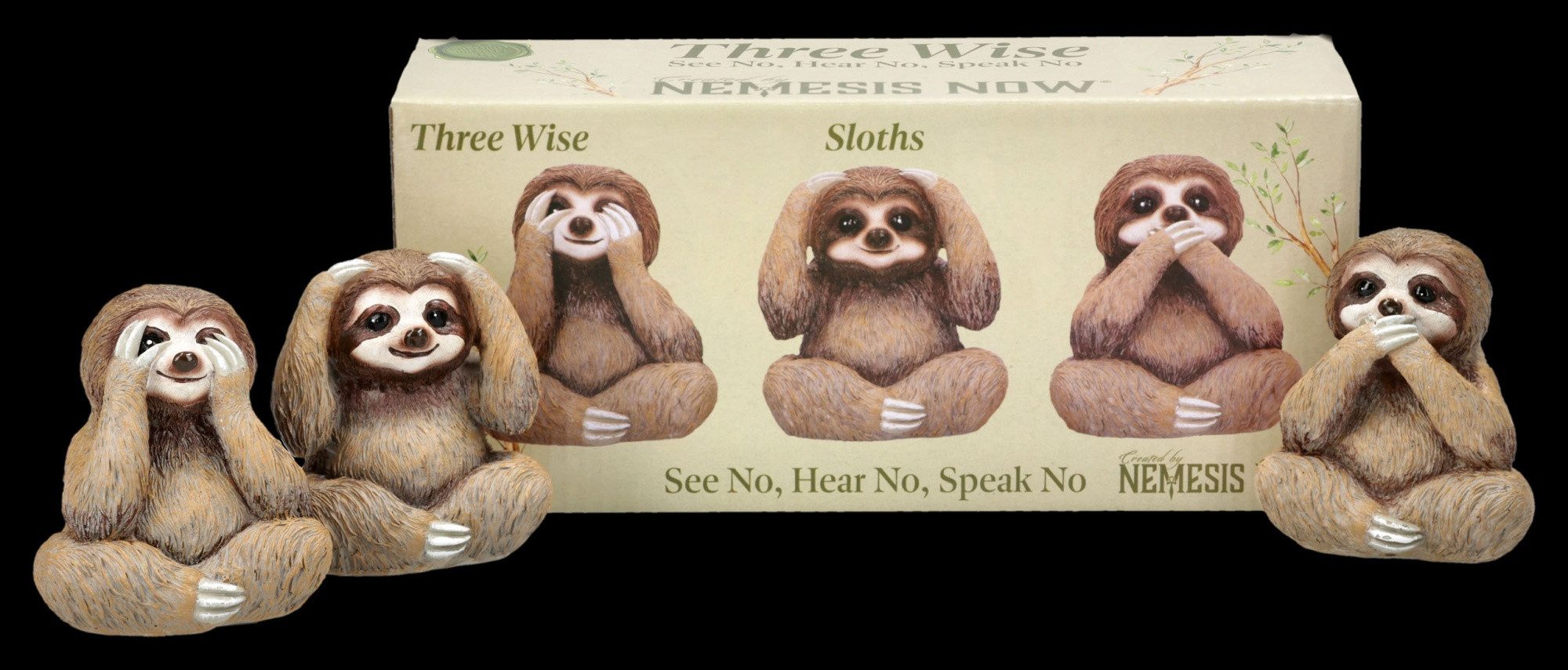 Figuren Shop GmbH Tierfigur Faultier Figuren – 3er Set Statue Nichts sehen hören sagen 8 cm