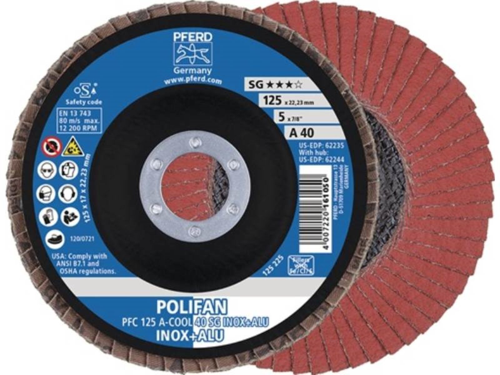 Pferd Fächerscheibe 10er Pack Fächerscheibe POLIFAN A-COOL SG INOX+ALU D.125mm K.A-80 kon