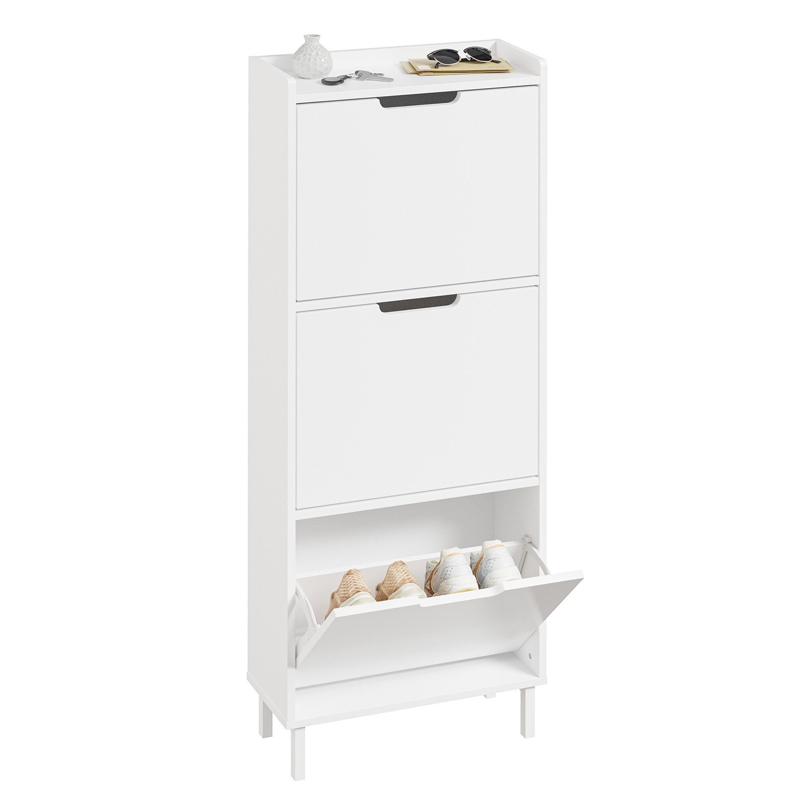 SoBuy Schuhkipper FSR151, Schuhschrank schmal, Weiß, Gr. 50 cm x 129 cm x 19 cm