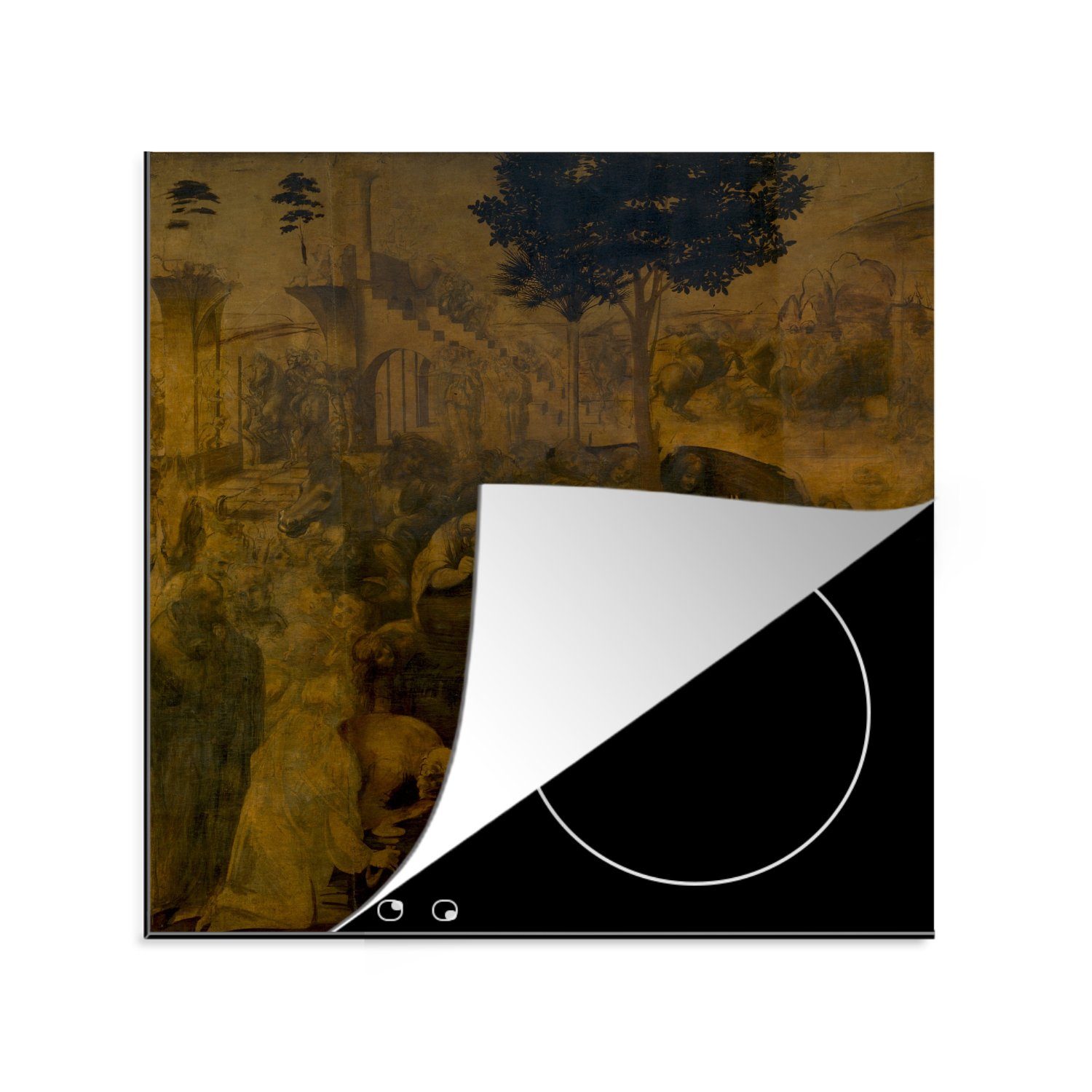 MuchoWow Herdblende-/Abdeckplatte Anbetung der Könige - Leonardo da Vinci, Vinyl, (1 tlg), 78x78 cm, Ceranfeldabdeckung, Arbeitsplatte für küche