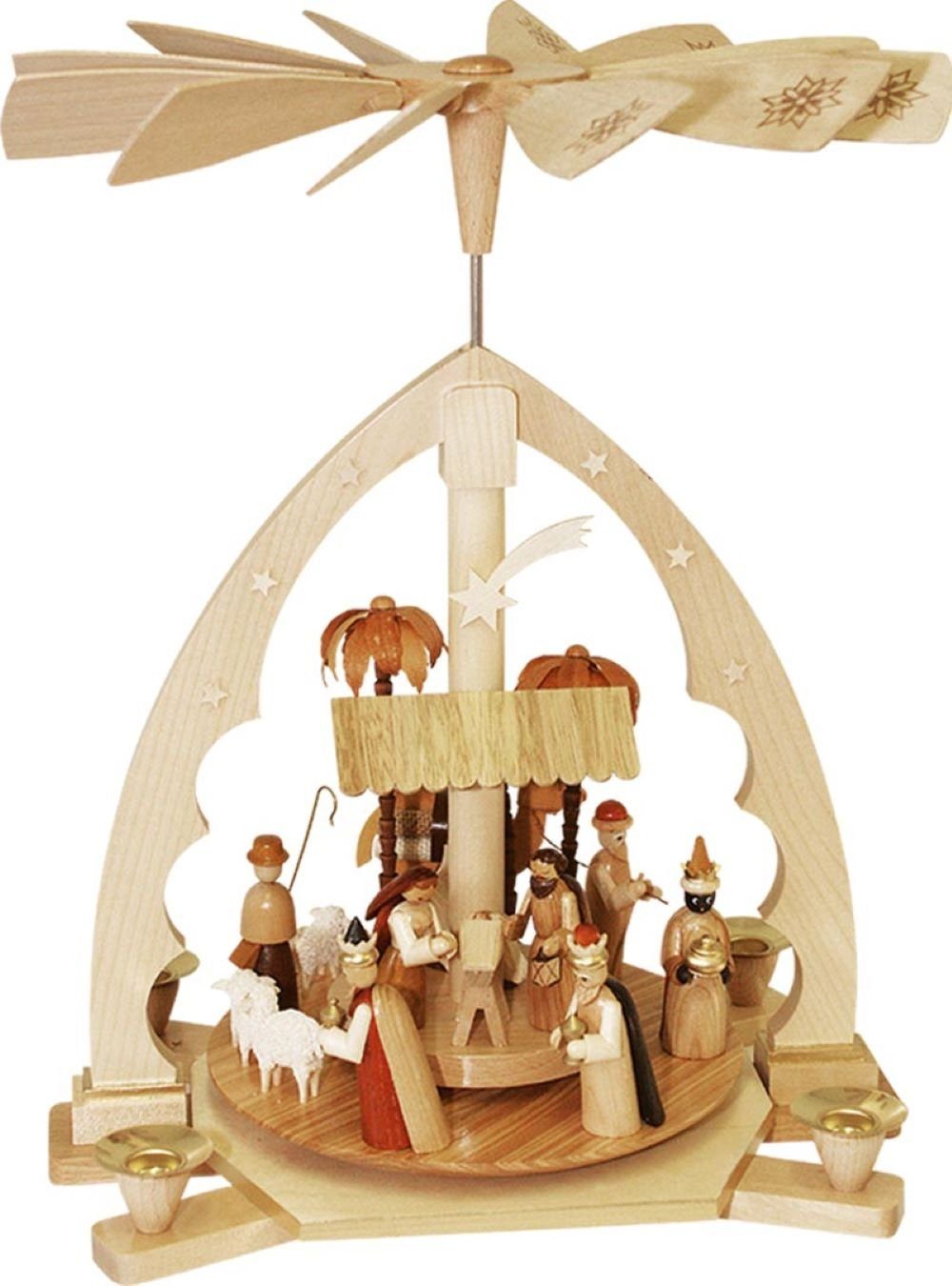 Richard Glaesser Weihnachtspyramide Pyramide Christi Geburt natur, Höhe ca. 40 cm, Handwerkskunst original Erzgebirge