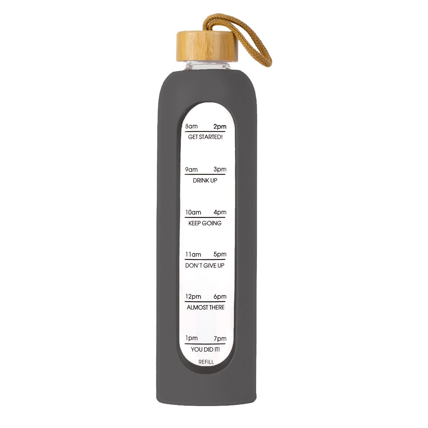 Intirilife Trinkflasche, Motivations Wasser Trinkflasche aus Glas mit Zeitmarkierung bis 900 ml