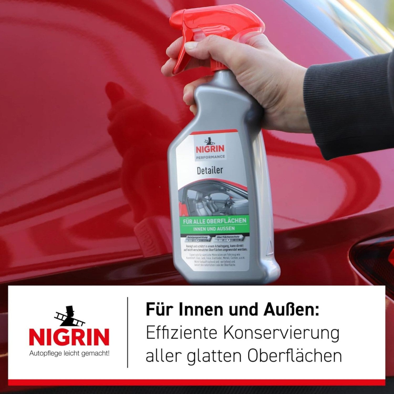 NIGRIN Performance Detailer Spray Lack-Konservierung Auto-Reinigungsmittel (1-St. 1x Detailer Innen&Außen 500ml Detailer Lack-Konservierung Kunststoff Pflege Glanz Abperleffekt)