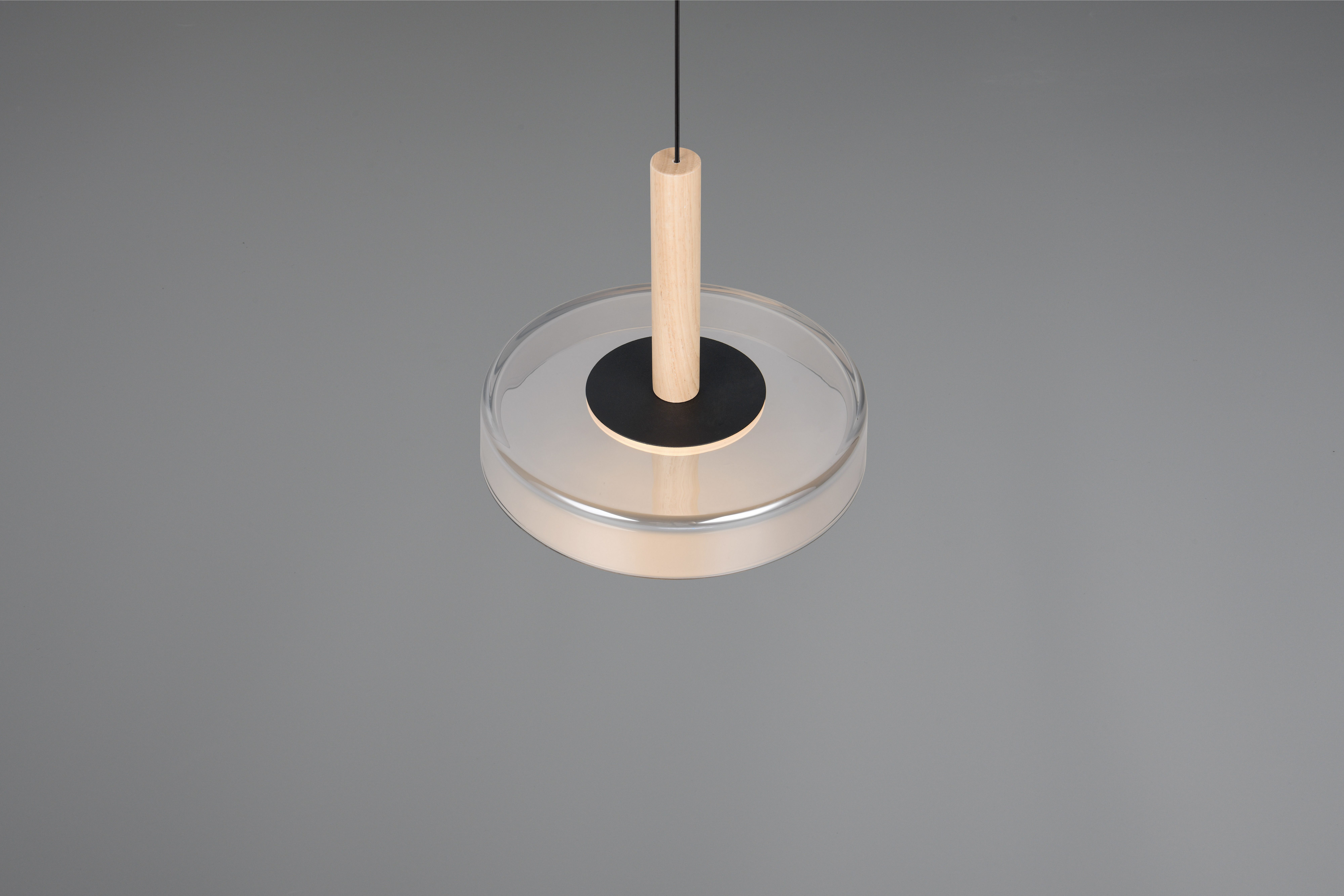 TRIO Leuchten LED Pendelleuchte CELESTE dimmbare LED Hängelampe aus Metall Glas & Holz, 10W 1100 Lumen, Dimmfunktion, LED fest integriert, Warmweiß, einfach höhenverstellbar von 50-200 cm, Ø 22cm, 3-Stufen Dimmfunktion