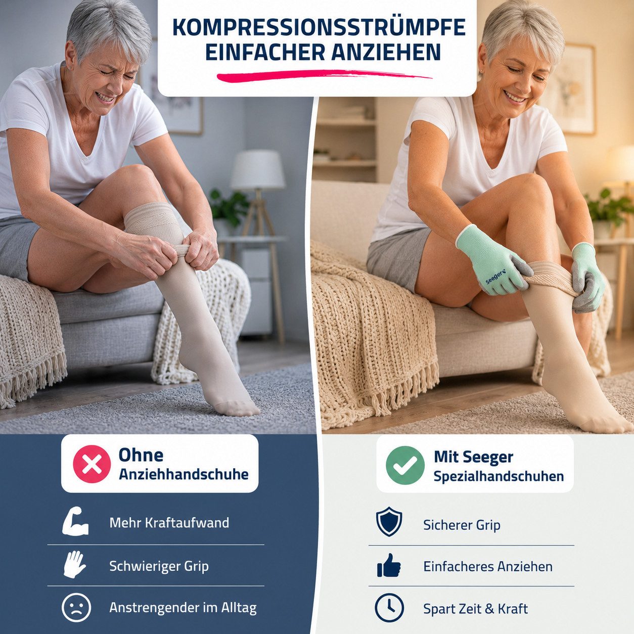 Seeger Gesundheitshaus Kompressionsstrümpfe Seeger Handschuhe/Anziehhilfe für medizinische Kompressionsstrümpfe (Packung, griffige Handschuhe für Kompressionsst – Bild 3 von 5