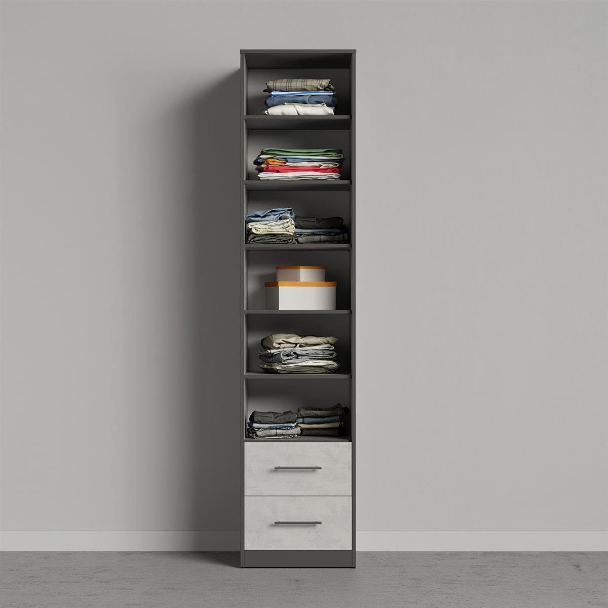 Schubladen SMARTBett Drehtürenschrank - 50cm SMARTBett Anthrazit/Beton Kleiderschrank 2