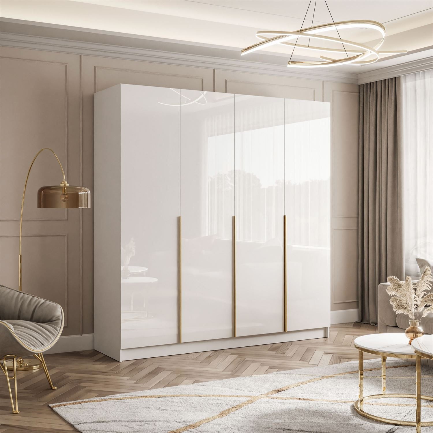 Lookway Kleiderschrank AUREL 4D mit Hochglanz Fronten und Schubladen günstig online kaufen