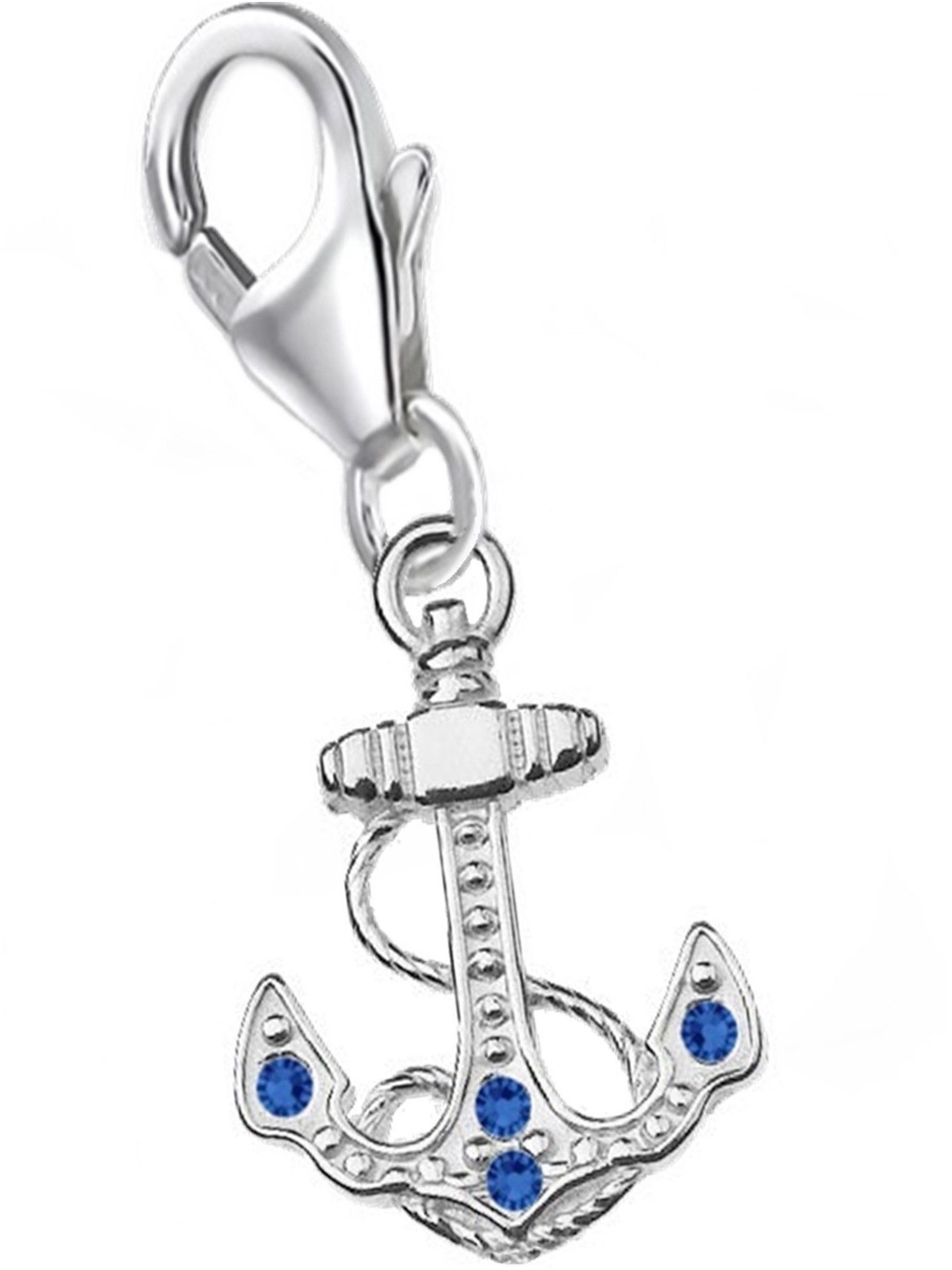 Goldene Hufeisen Charm Anker Maritimes Charm Anker aus Sterling Silber mit blauem Zirkonia