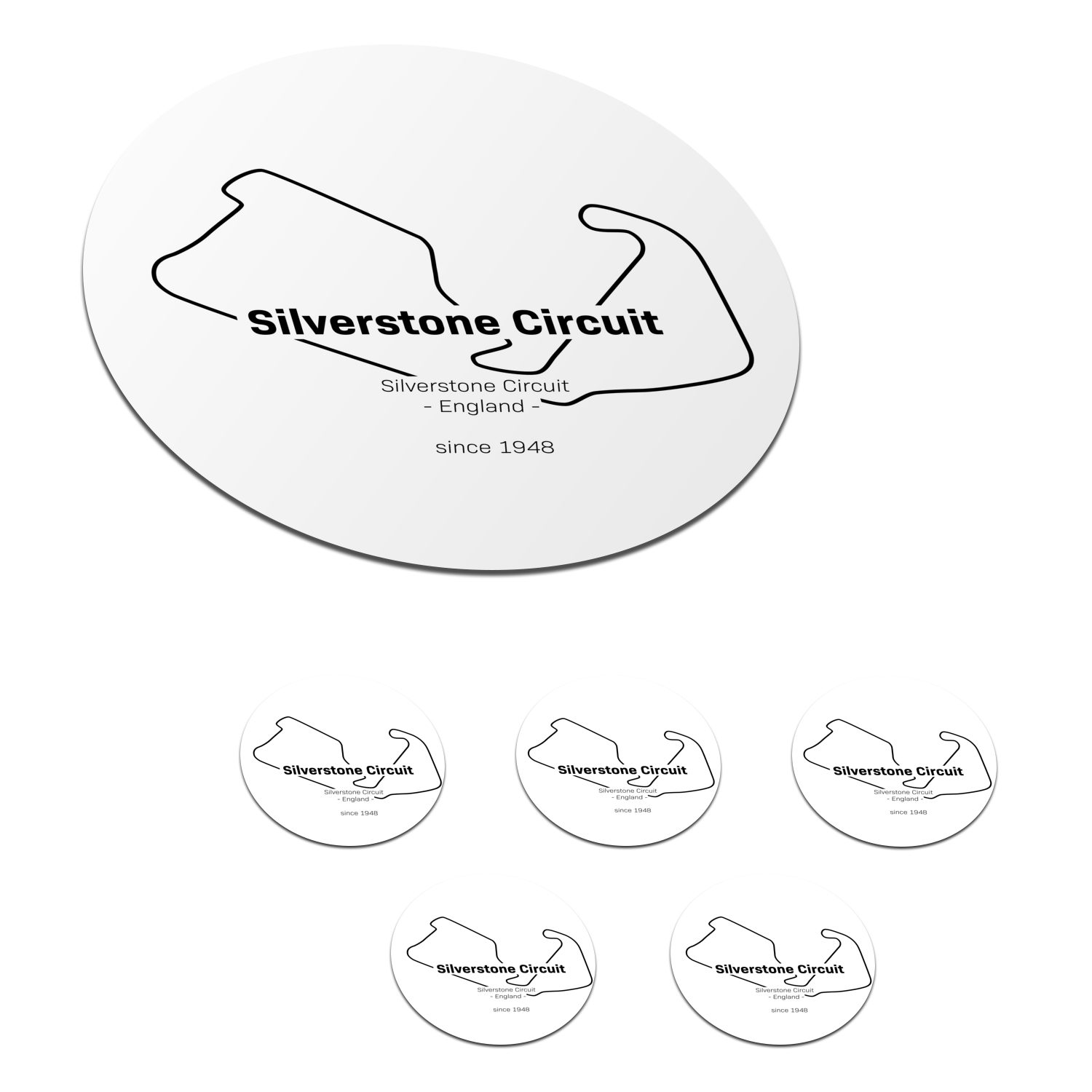 MuchoWow Glasuntersetzer Formel 1 - Silverstone - Rennstrecke, Zubehör für Gläser, 6-tlg., Getränkeuntersetzer, Tassenuntersetzer, Korkuntersetzer, Tasse, Becher