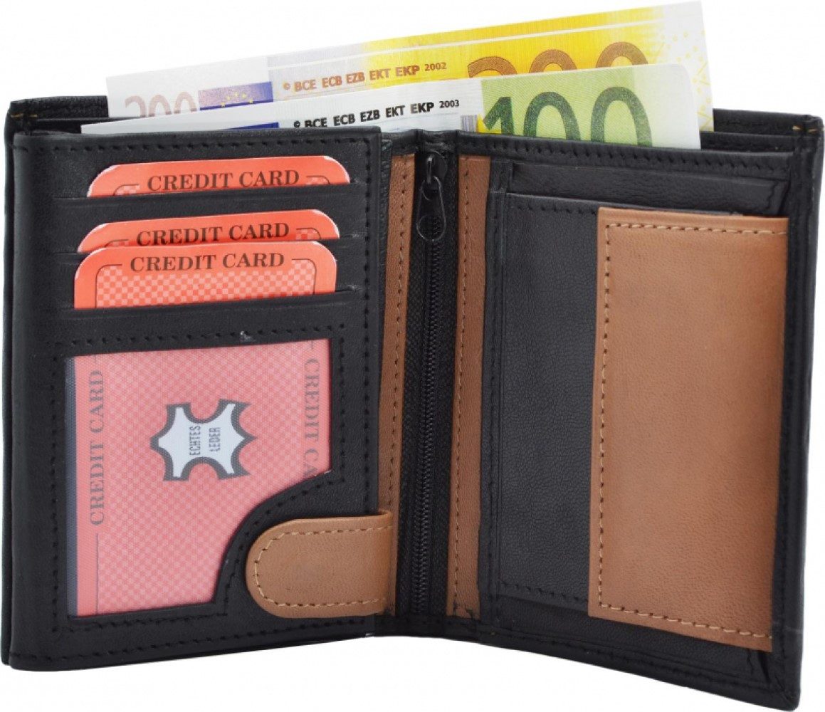Ware aus aller Welt Geldbörse Echtleder Portemonnaie Leder Geldbörse schwarz braun Nappa-Leder (1-tlg)