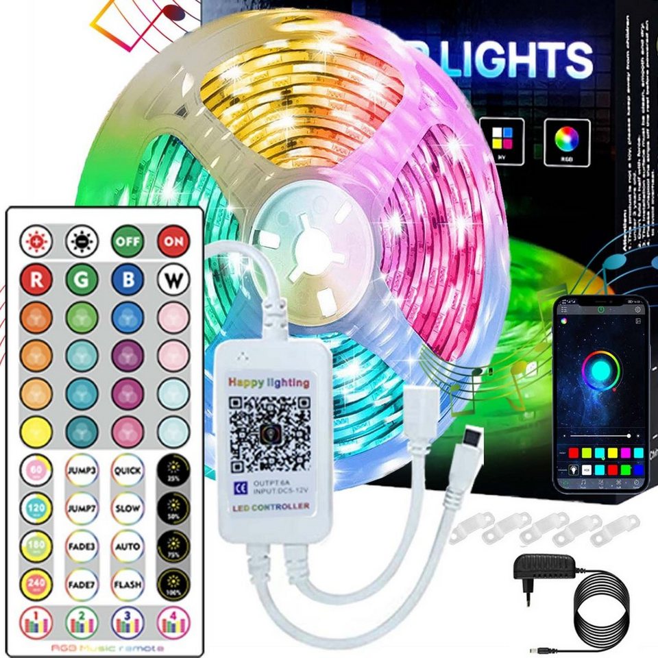 ELEKIN LED-Streifen Bluetooth LED-Streifen 5M, RGB 5050 Farbwechsel-LED-Streifen,  Bunte Lichterketten zur Dekoration