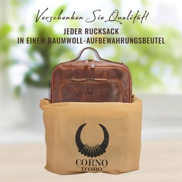 Corno d´Oro Freizeitrucksack Handmade Rucksack Damen Herren Echt Leder Groß, vintage braun, für 15,6 und 17 Zoll Notebook