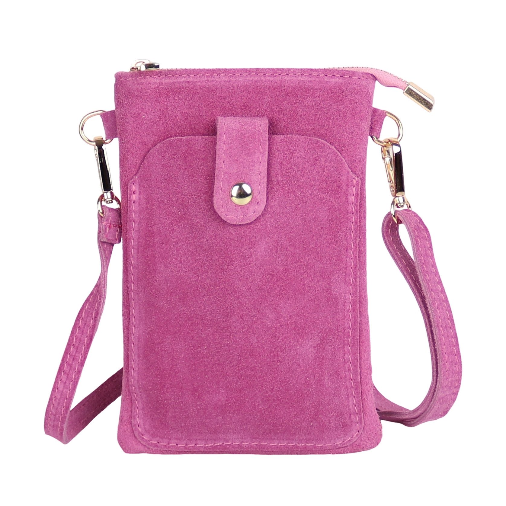 MIRROSI Handytasche Damen Kleine Umhängetasche aus Wildleder Made in Itlay (ca.14x21x3cm), Mini Handytasche zum Umhängen, Handy Tasche