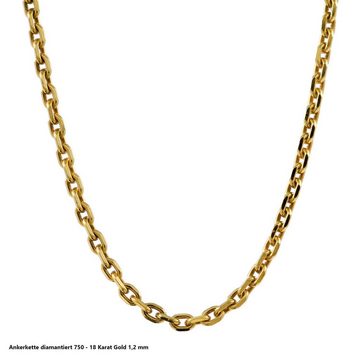 HOPLO Goldkette Ankerkette diamantiert Länge 38cm - Breite 1,2mm - 750-18 Karat Gold, Made in Germany