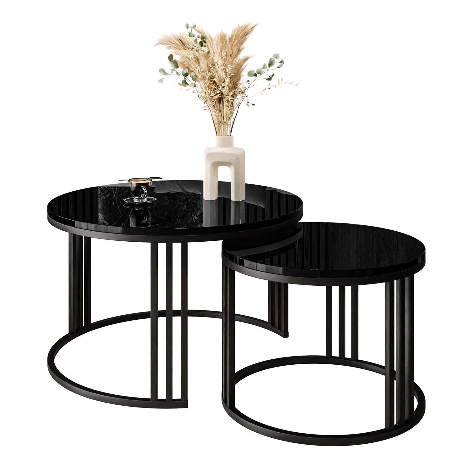Lookway Couchtisch LORI 2in1 mit Hochglanz Platte (2er Set), Durchmesser: ⌀70 cm und ⌀50 cm