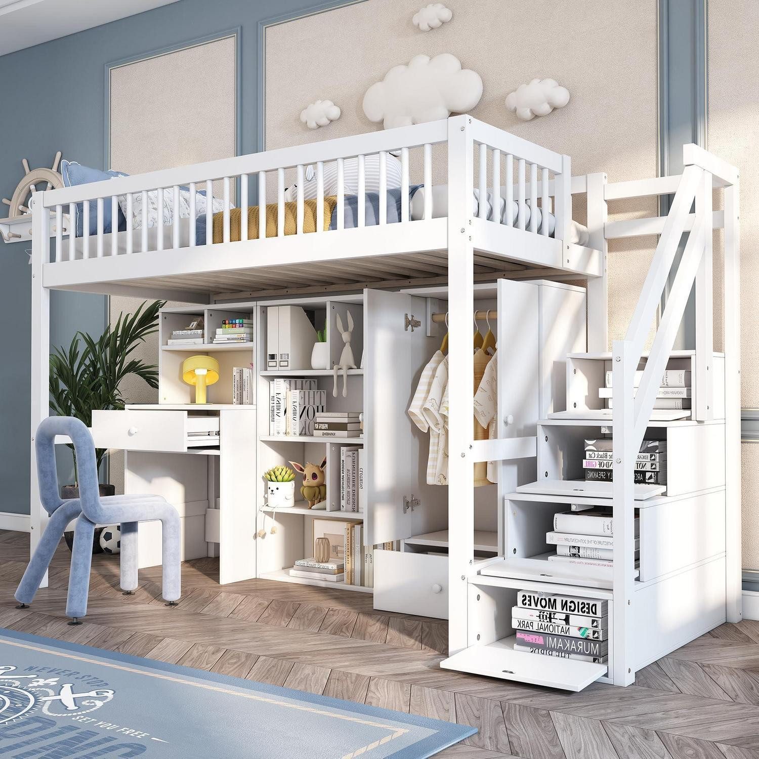 LuxusKollektion Spielbett Hochbett Kinder 90x200 Massivholz Weiss