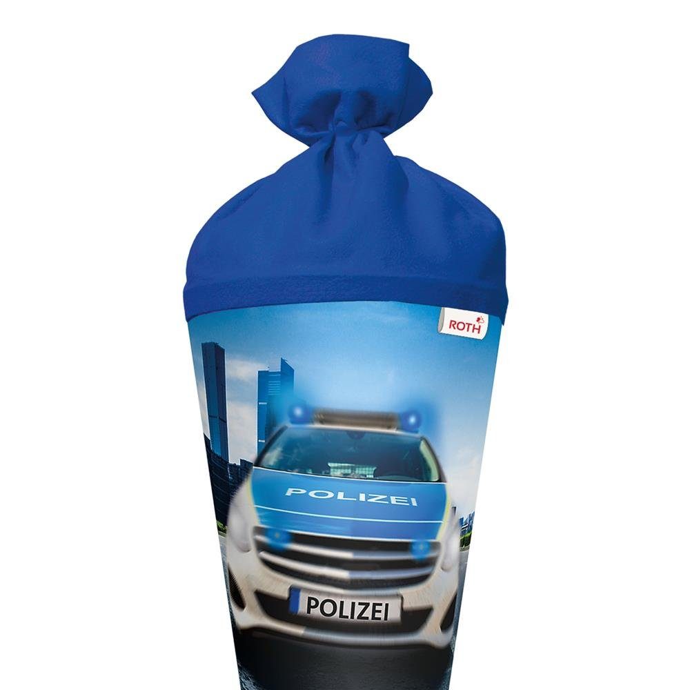Roth Schultüte Polizei 110, 70 cm, rund, mit blauem Filzverschluss, Rot(h) Spitze