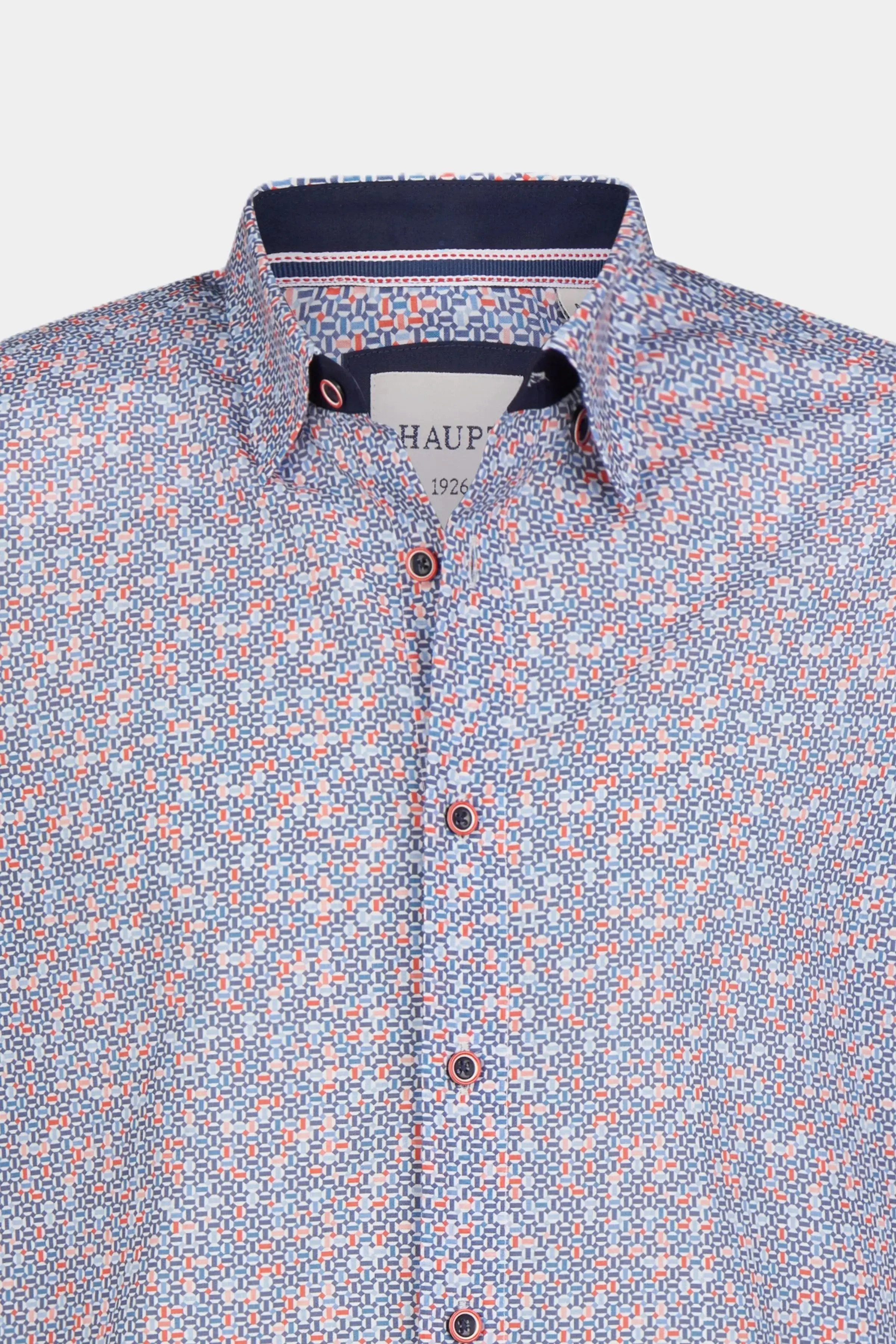 Kurzarmhemd Modern Fit Langarm Popeline-Herrenhemd Allover-Muster Navy Sommer