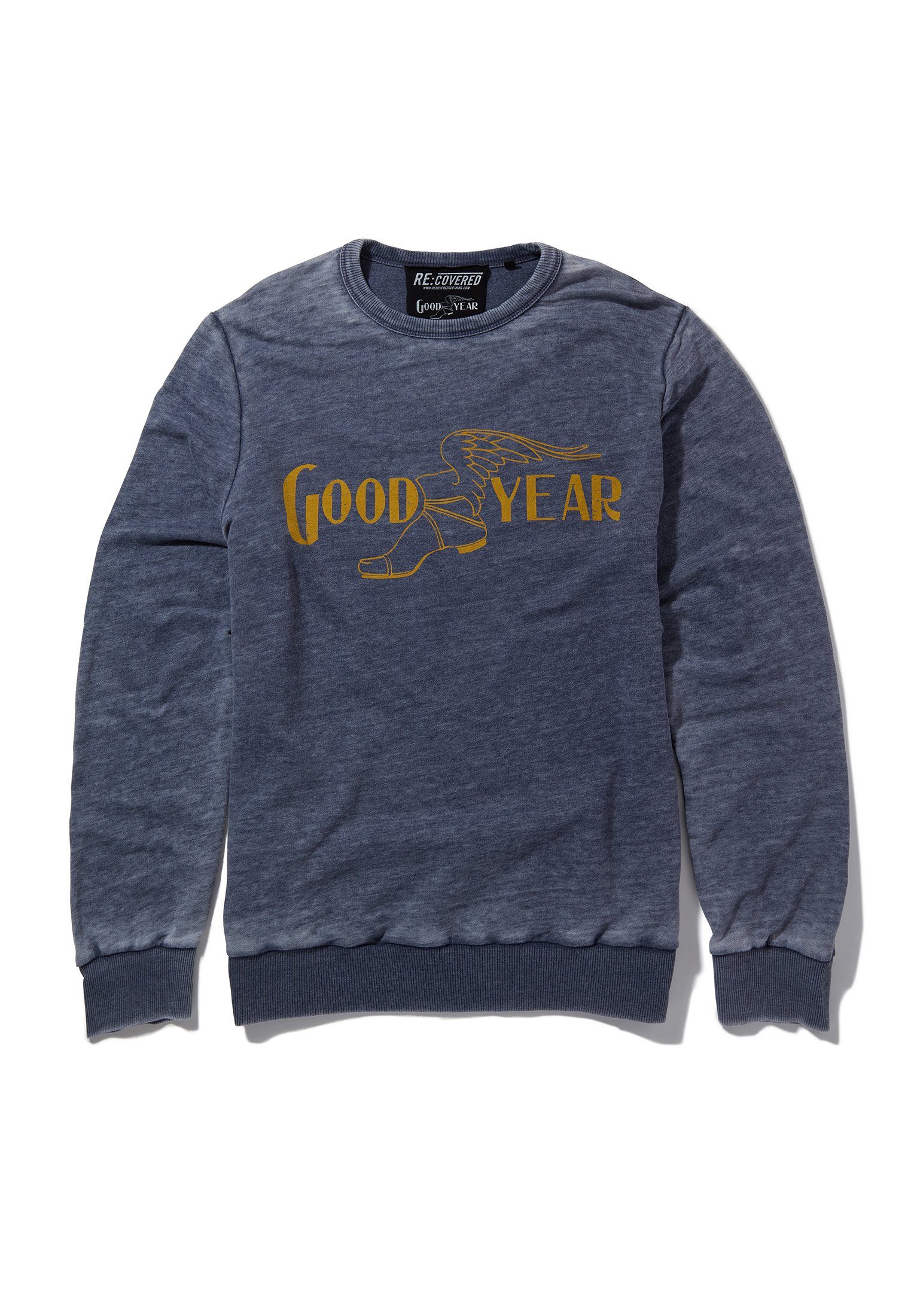 Logo GOTS Bio-Baumwolle Recovered Vintage zertifizierte Blue Mono Goodyear Sweatshirt Colour