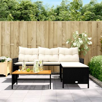 vidaXL Gartenbank Gartensofa in L-Form mit Tisch und Kissen Schwarz Polyrattan Außenbere