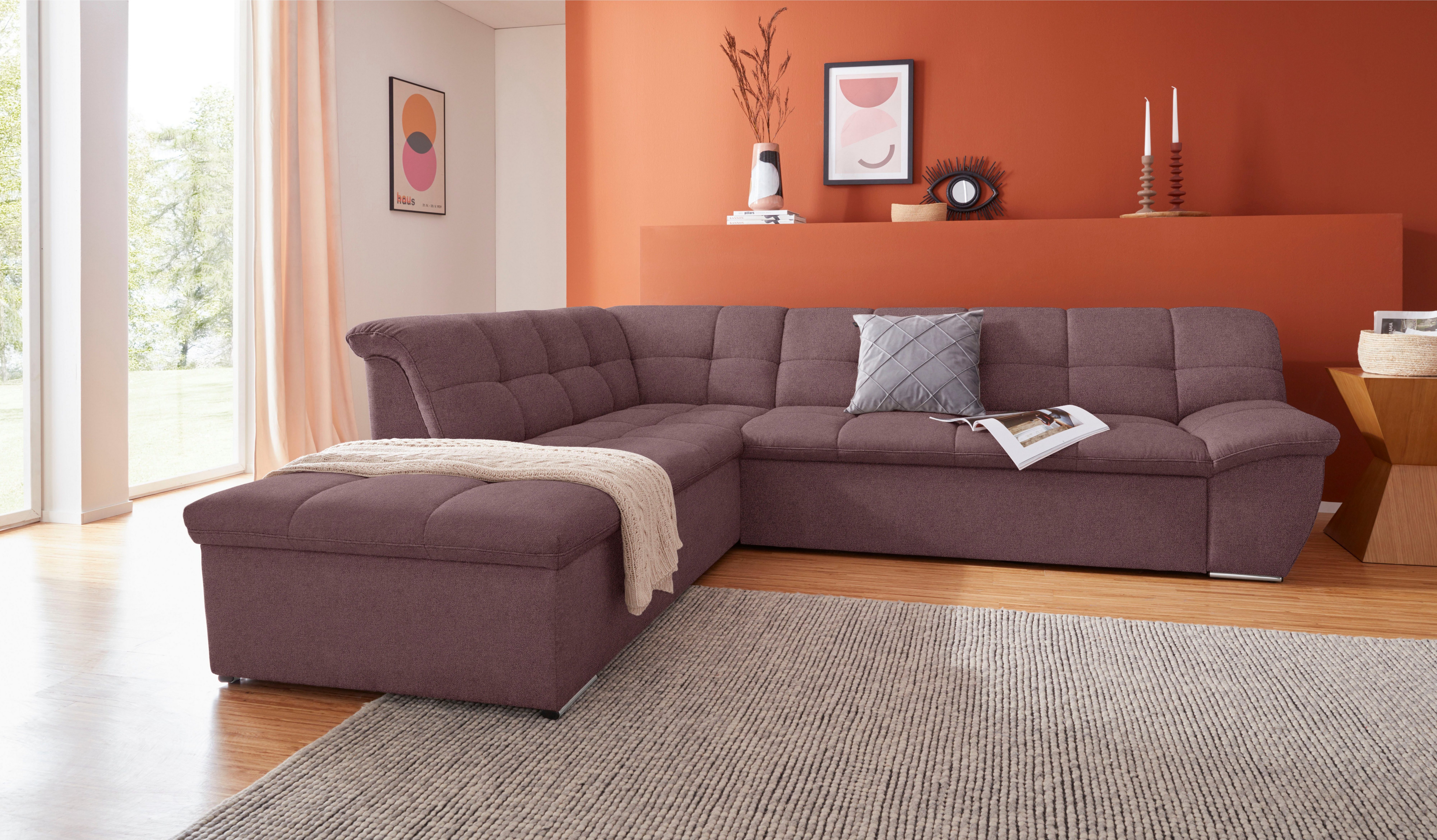 DOMO collection Ecksofa Lagoa, moderne Sitzheftung, bequem und komfortabel, L-Form, wahlweise mit Bettfunktion, frei im Raum stellbar, große Farbvielfalt