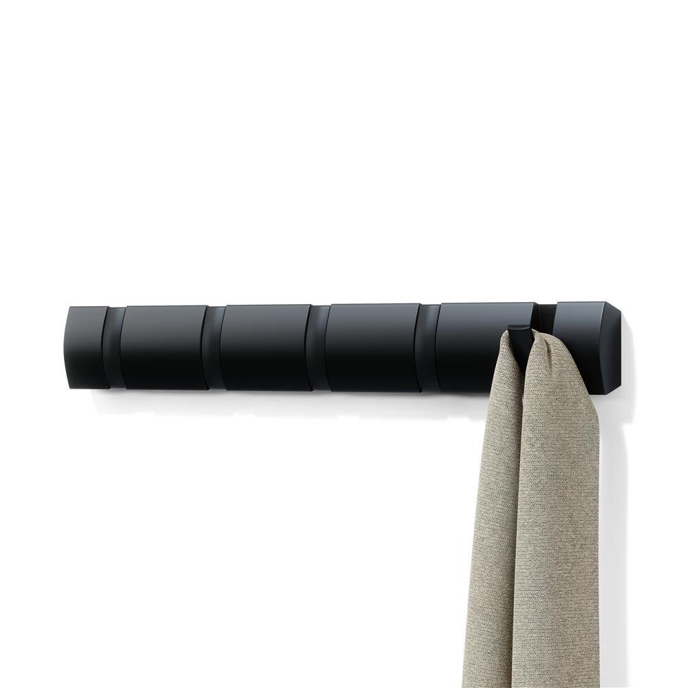 Umbra Garderobenleiste Flip, aus Holz, Schwarz, mit 5 beweglichen Garderobenhaken