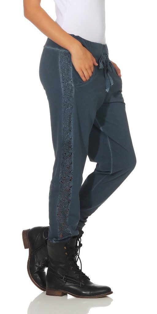 Mississhop Boyfriend-Hose Damen-Hose mit Spitzendetail an der Seite– Baumwolle Gr. 38-50