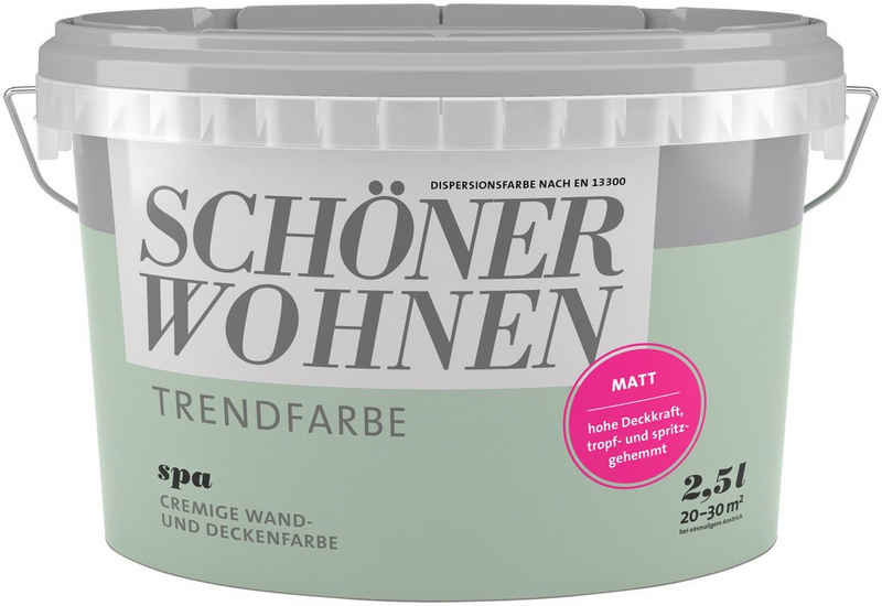 SCHÖNER WOHNEN-Kollektion Wand- und Deckenfarbe »Trendfarbe, matt«, 2,5 Liter, Spa, hochdeckende Wandfarbe - für Allergiker geeignet