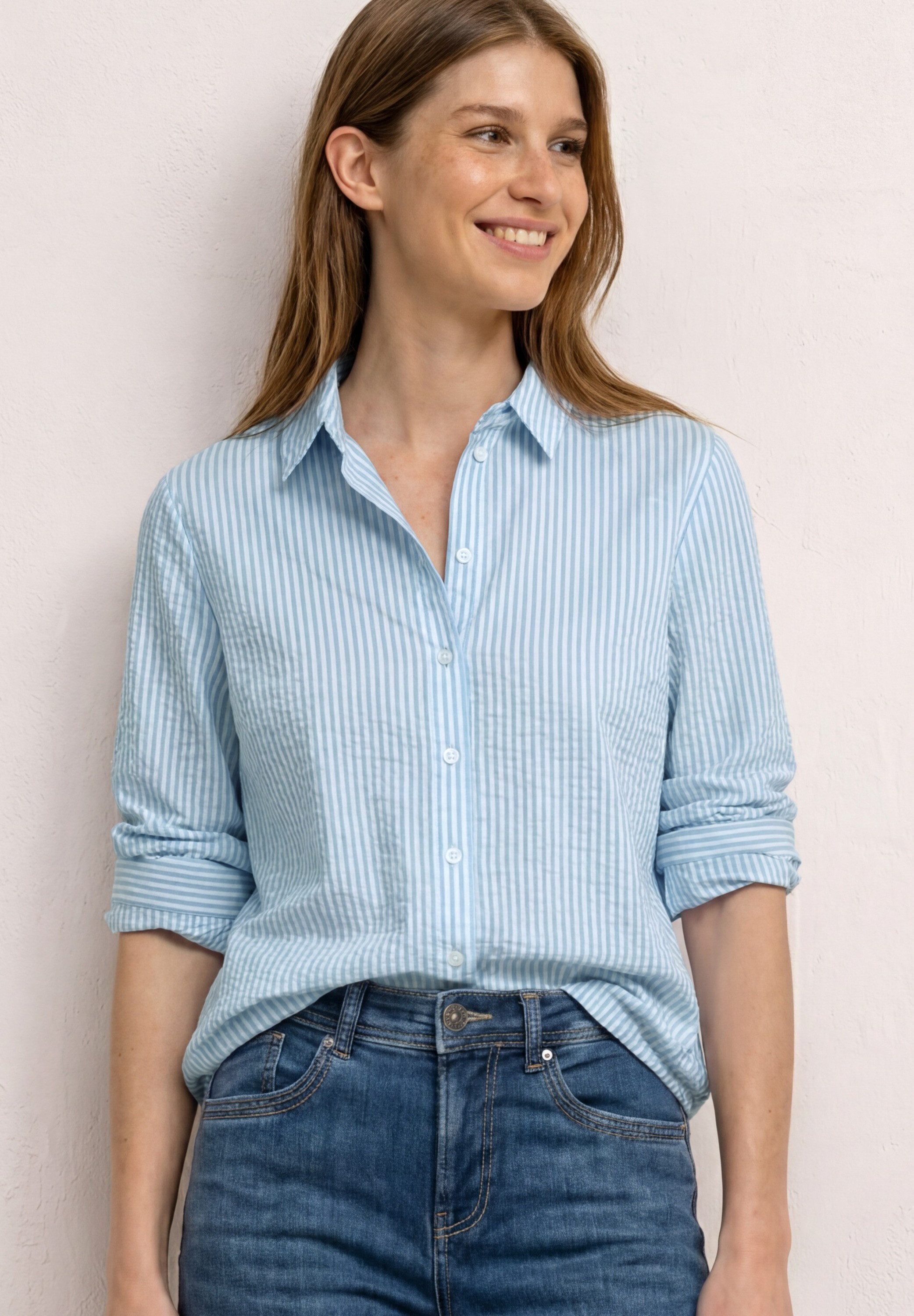 STREET ONE Hemdbluse mit gestreiftem Seersucker-Look