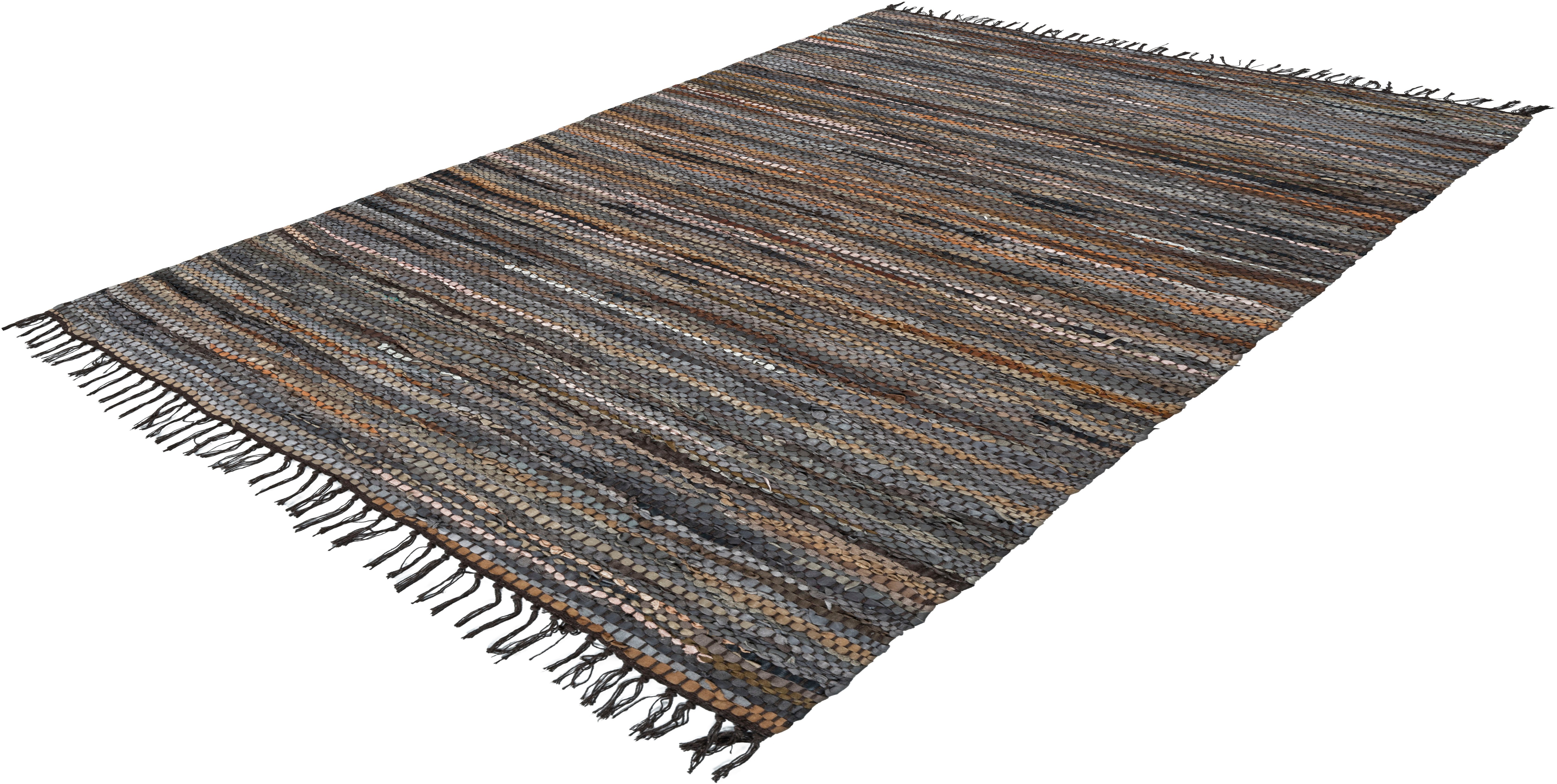 Kayoom Teppich Sonipat 110, rechteckig, Höhe: 16 mm, Echtleder flachgewebt, hochwertiges Unikat