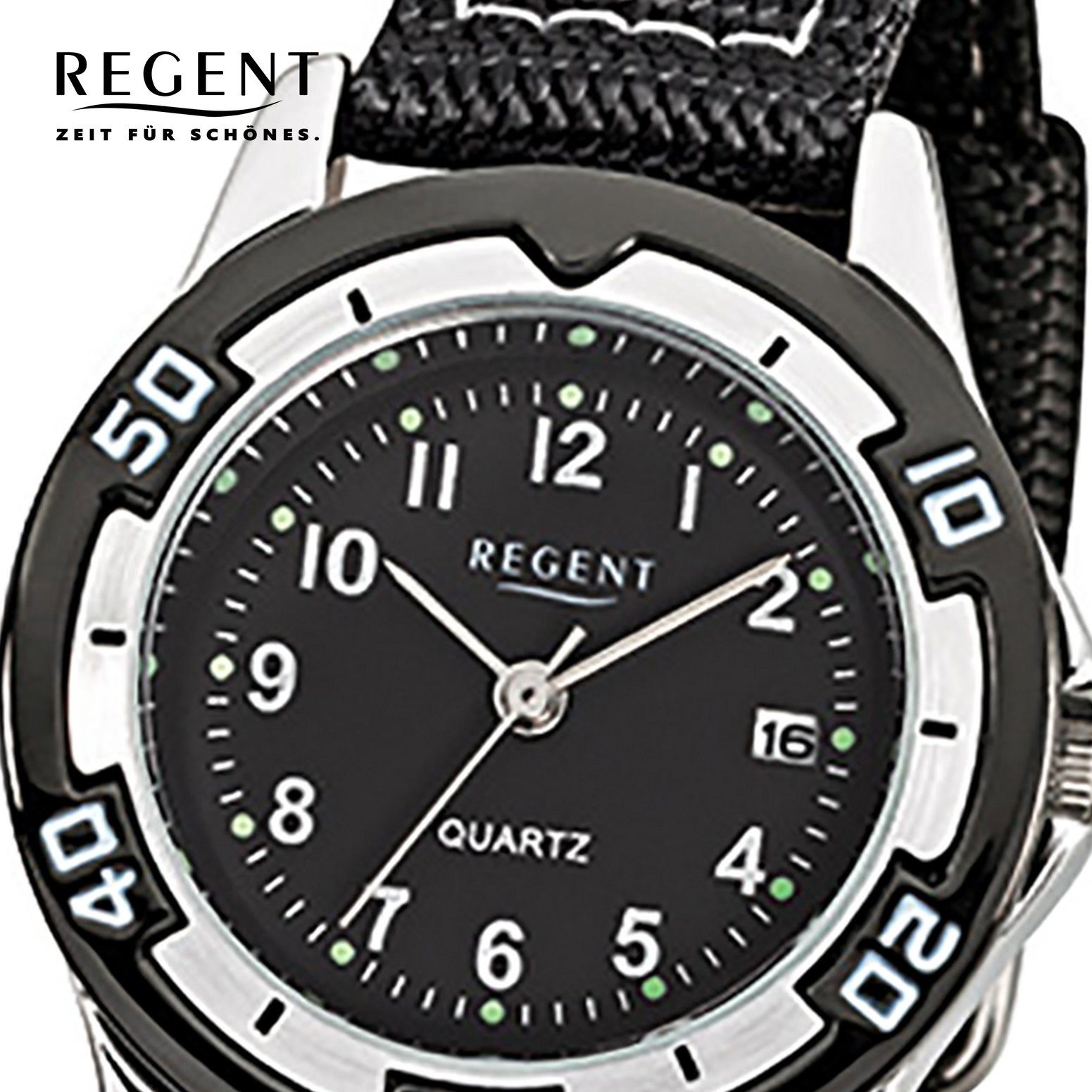 Regent Quarzuhr Regent Stoffarmband Analog, Kinder klein rund, 29mm), schwarz Armbanduhr Textil, Kinder-Armbanduhr (ca