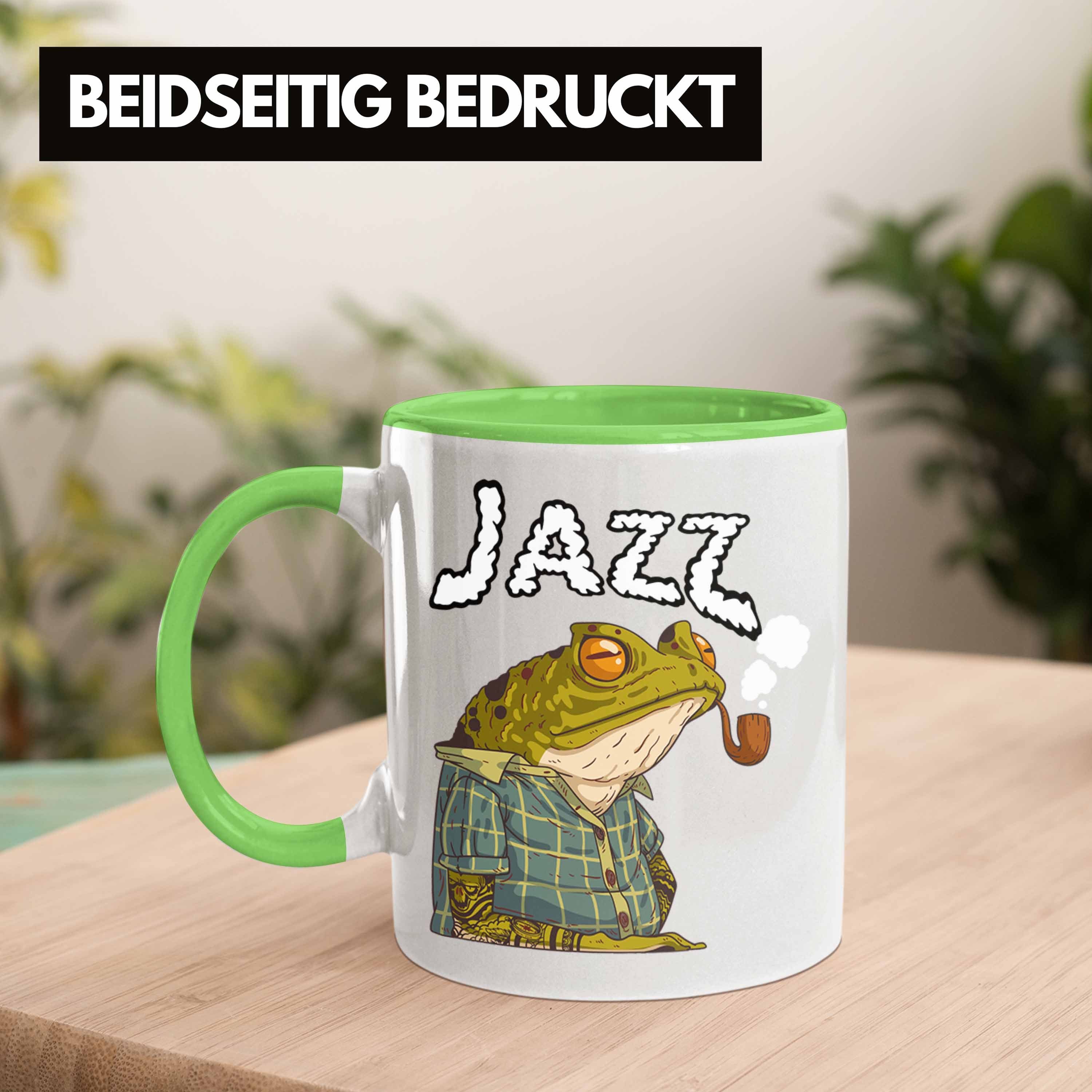 Lustig Tasse Grafik Geschenk Trendation Grün Tasse Frosch Jazz