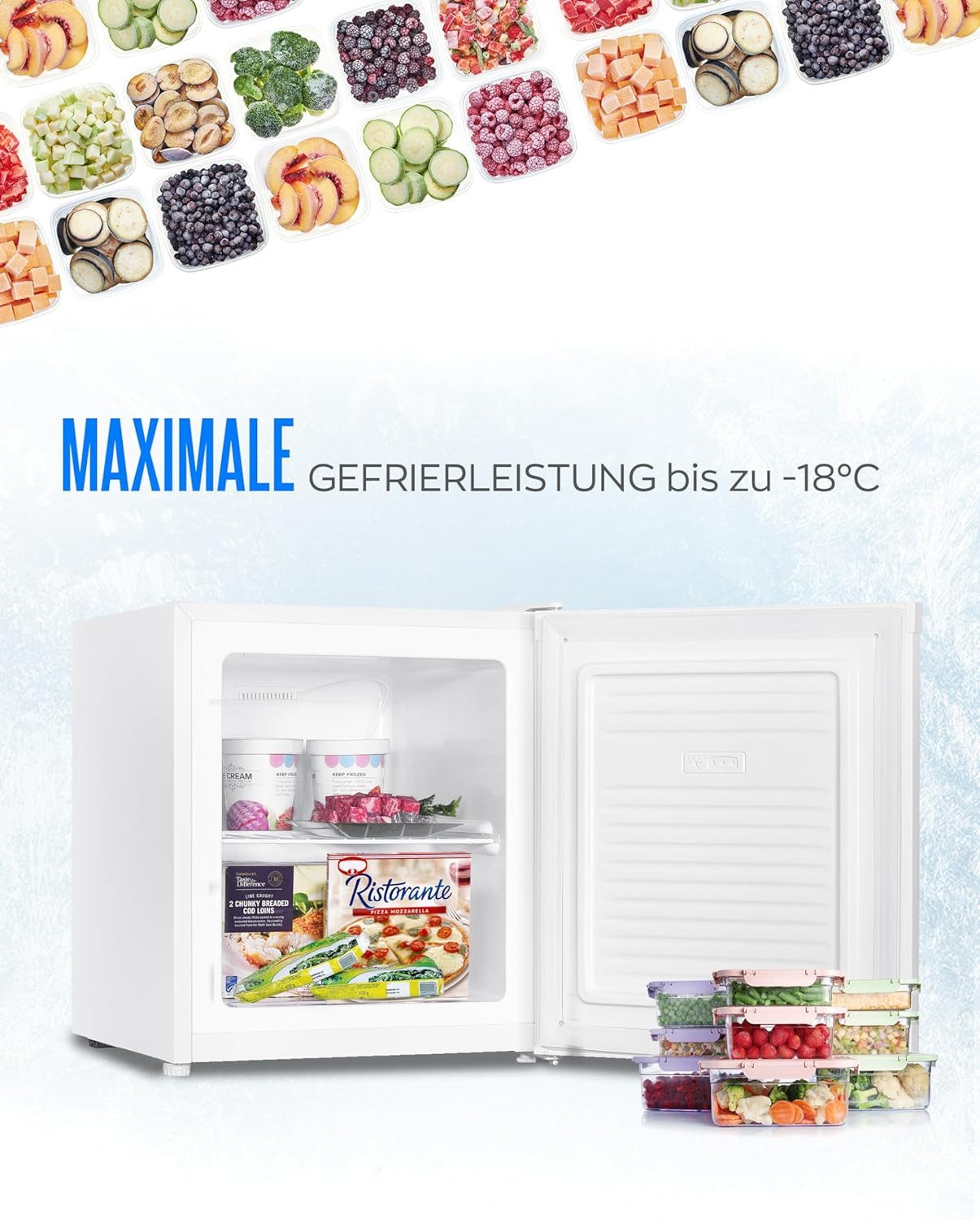 Heinrich´s Gefrierschrank Mini Gefrierbox HGB 5088 W, 51 cm hoch, 44 cm breit, Kühlbox 40db 33 Liter bis zu -18 Grad