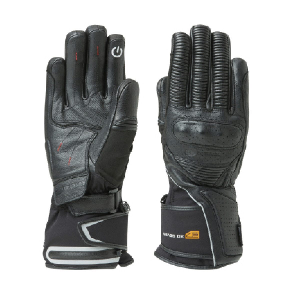 30seven Motorradhandschuhe beheizte Motorradhandschuhe aus Leder - schwarz 7,4V Set inkl. 2 Akkus & Doppelladegerät
