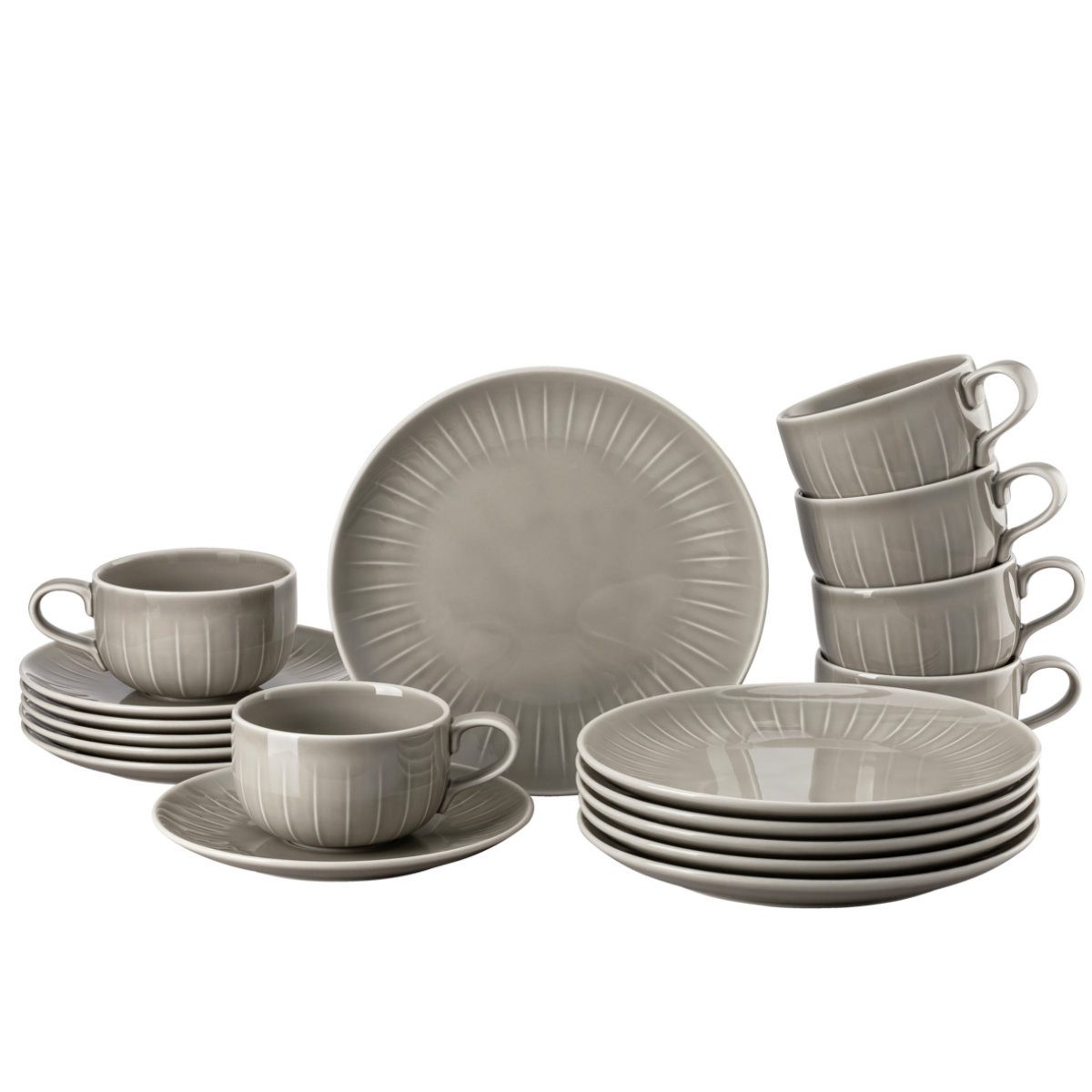 Rosenthal Kaffeeservice Joyn Grau, 6 Personen, Porzellan, 18-tlg.
