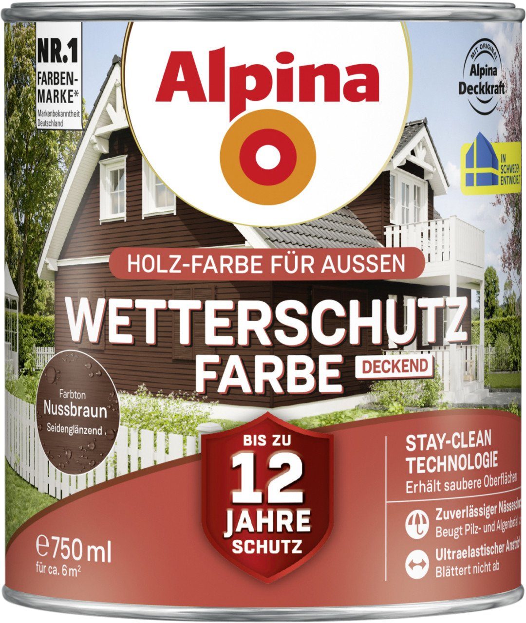 Wetterschutzfarbe Alpina 0,75 Holzschutzlasur nussbraun Alpina L deckend