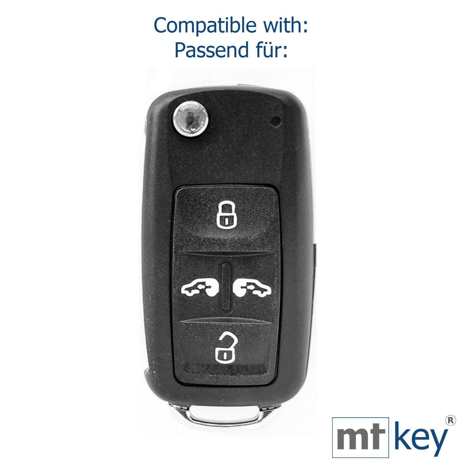 4 Wabe mt-key Autoschlüssel + Sharan Seat Schlüssel Design Schlüsseltasche Schwarz für T5 Caddy T6 Tasten Schlüsselband, Silikon Alhambra VW Schutzhülle Multivan