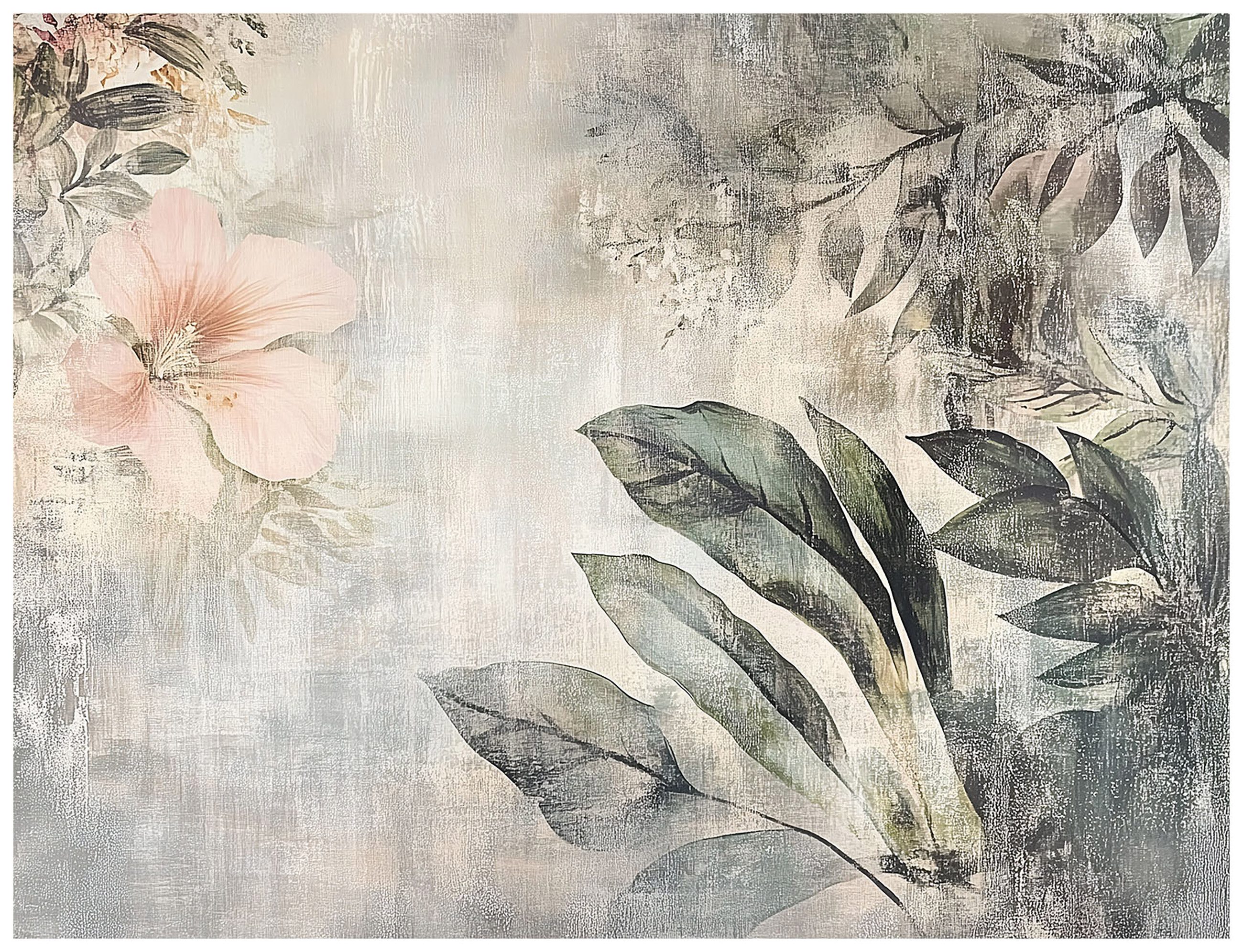 Wallarena Fototapete Blätter Blumen Vintage Vlies Tapete Wohnzimmer Schlafzimmer Wandtapete, Glatt Vlies Washable, Blumen, Vintage, Beton, Blätter, (Packung, Vlies Fototapete), Vliestapete grau Wohnzimmer Schlafzimmer Küche Tapete + Kleister