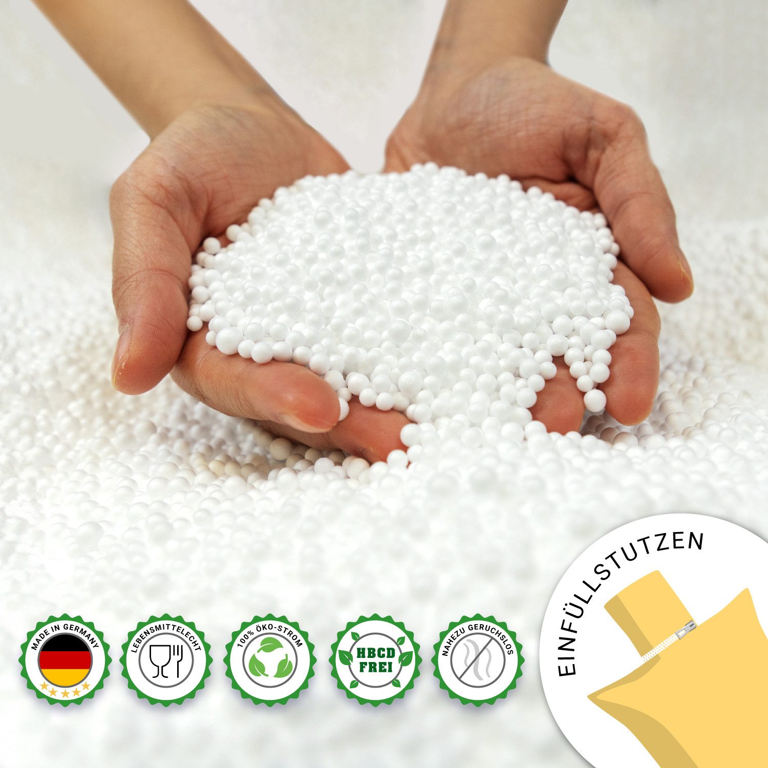 Bruni Sitzsack Füllung FILLcloud EPS-Perlen, lebensmittelecht, HBCD-frei, zum Nachfüllen von Sitzsäcken & Stillkissen, aus Bayern