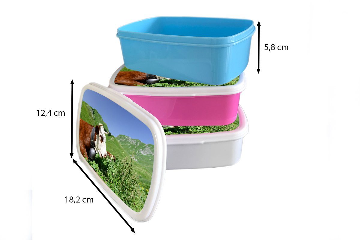 Kuh Lunchbox Kinder Erwachsene, für Jungs Mädchen Brotbox Berg, Pflanzen und Kunststoff, für Brotdose, (2-tlg), und - weiß - MuchoWow