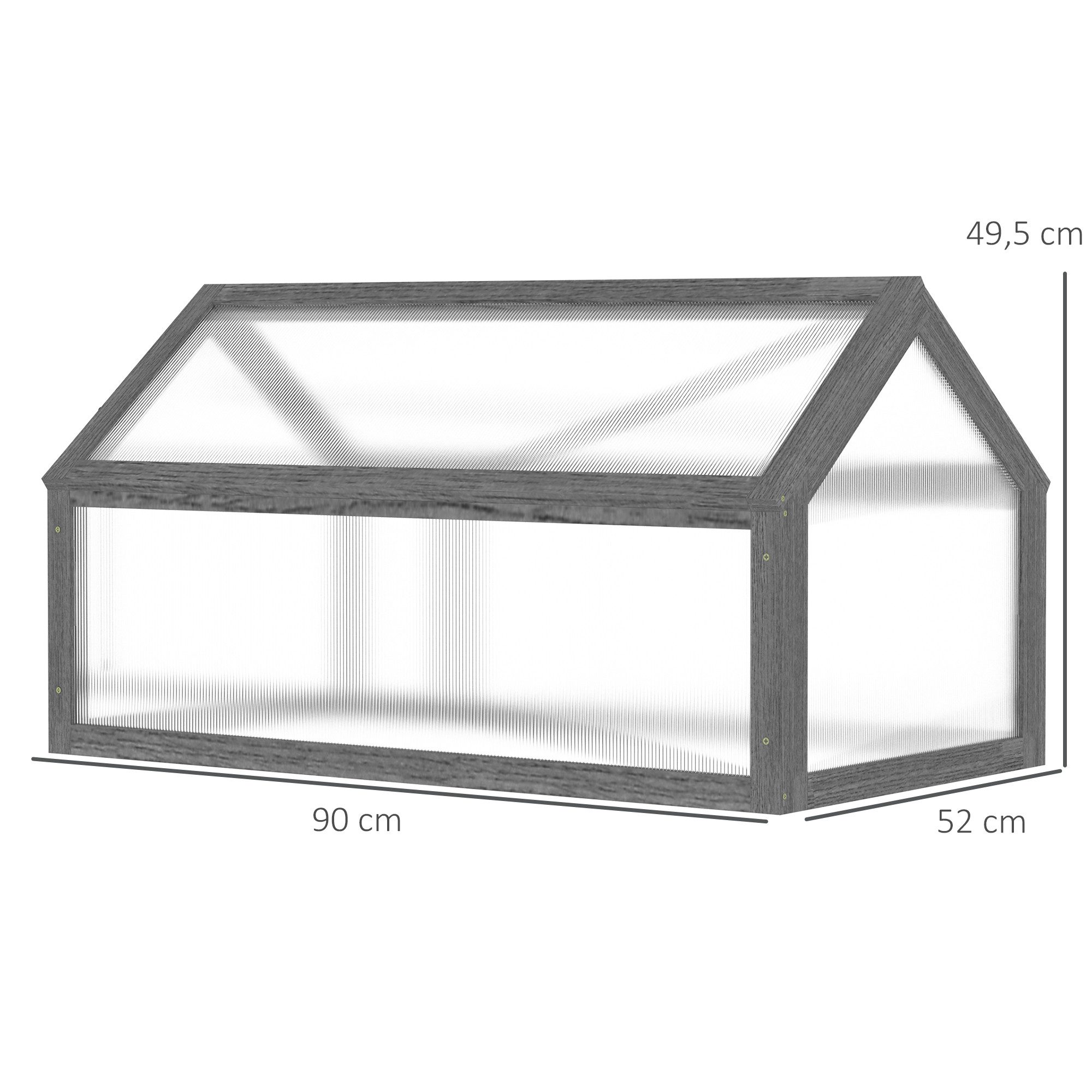 Outsunny Hochbeet Treibhaus mit Abdeckung, lichtdurchlässig Frühbeetkasten, Balkon (Frühbeet Holz, 1 St., Mini Gewächshaus), winterfest, für Garten, Grau – Bild 3 von 5