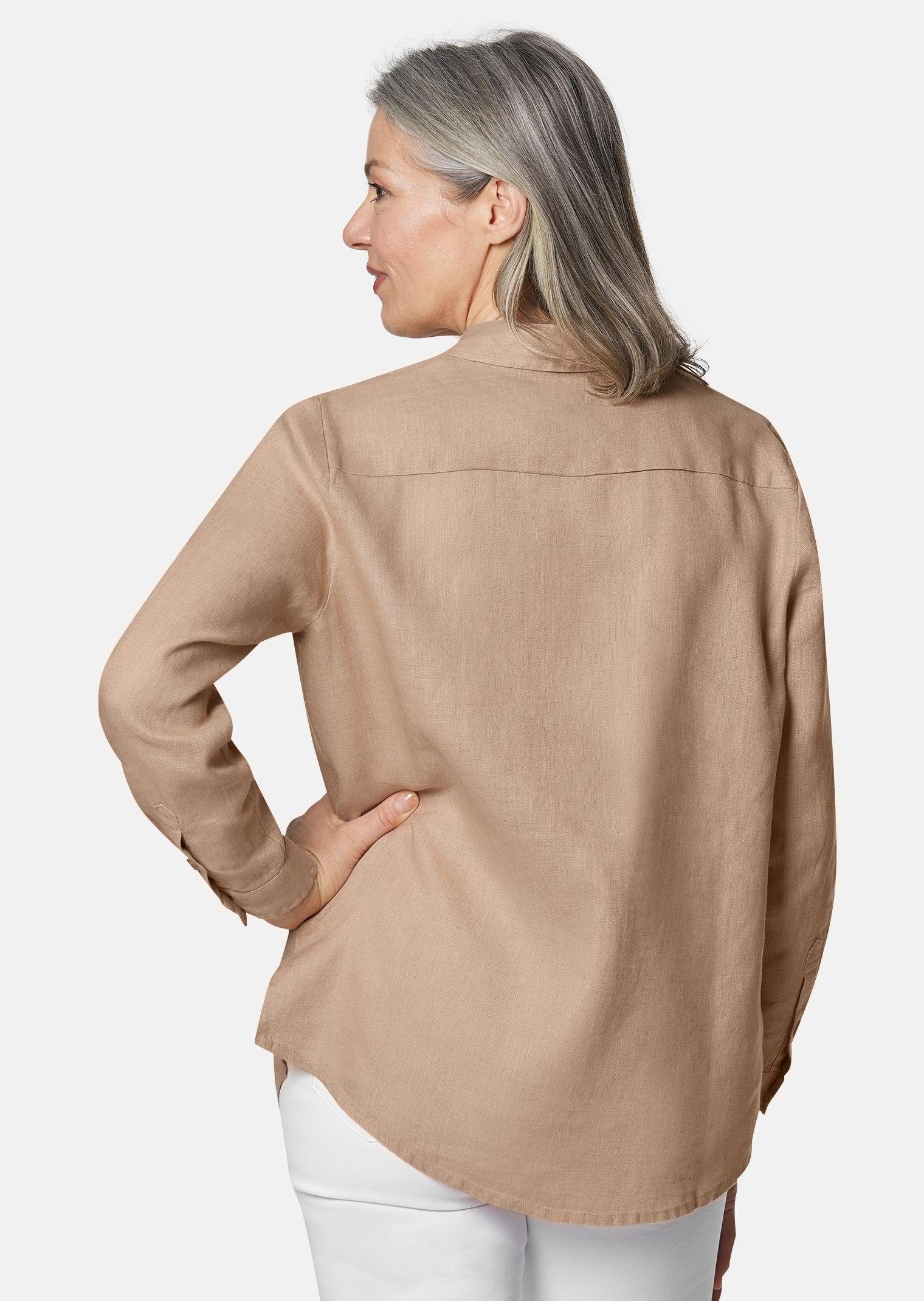 GOLDNER Langarmbluse Bequeme Damen Businessbluse Leichte Bluse aus reinem Leinen in Hemdblusenform