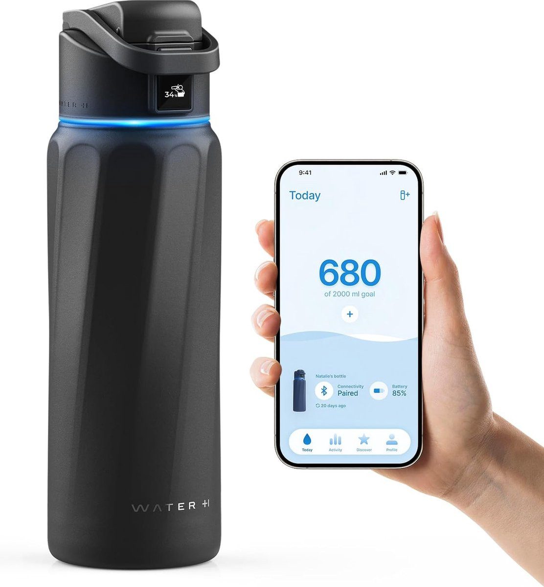 WaterH Trinkflasche Boost, LED-Touch-Display, 946 ml, Schwarz