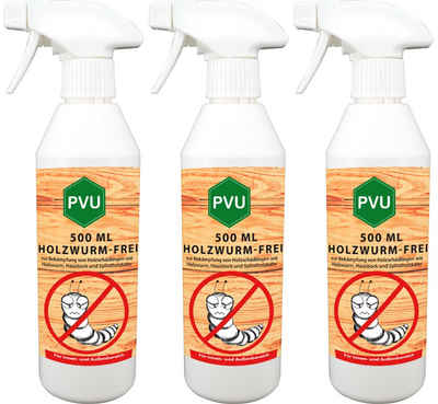 PVU Holzwurm-Ex 3x500ml Holzwurm-Spray gegen Holzschädlinge, formuliert in Deutschland, farblos, geruchsarm