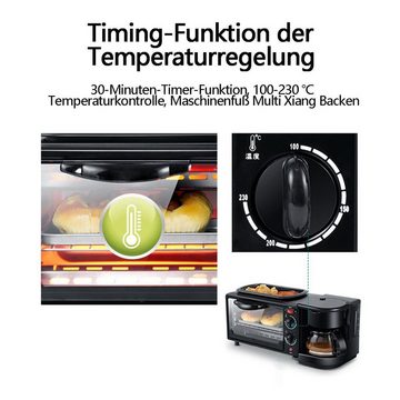 DOPWii Frühstücks-Set 3-in-1-Frühstücksbereiter, Elektrische Frühstücksstation für zu Hause, mit Kaffeemaschine, Toaster, Ofen und Bratpfanne