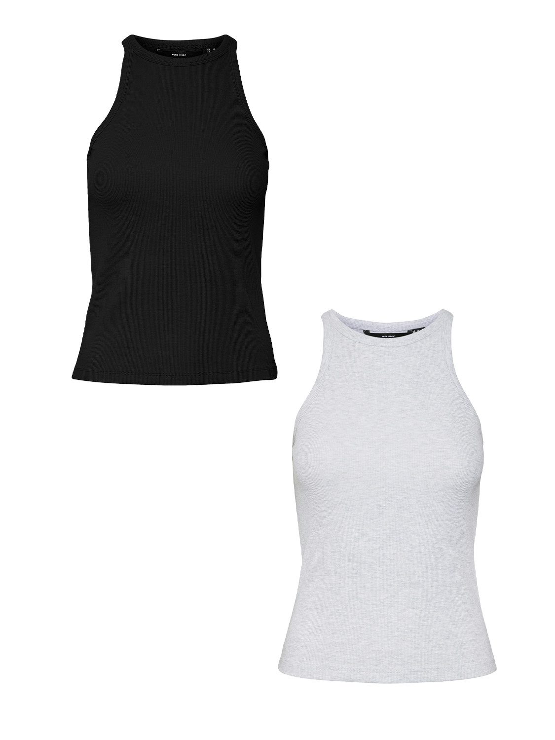 Vero Moda Shirttop 2er-Set enges Tank Rundhals ohne Ärmel für Damen (2-tlg) VMCHLOE SHORT TANK TOP GA JRS NOOS