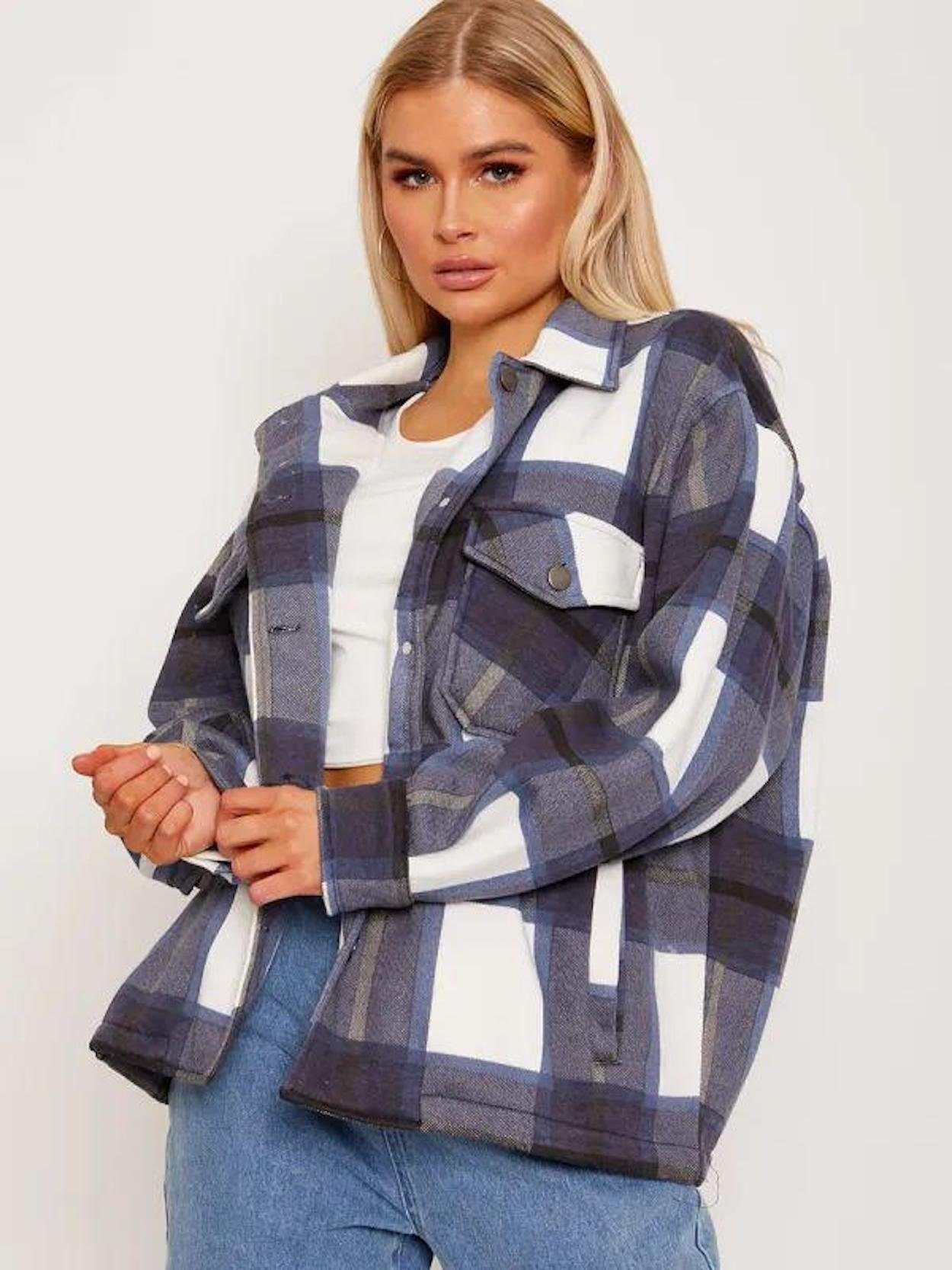 Worldclassca Flanellbluse Worldclassca Oversized Karo Hemd Hemdjacke Kariert Holzfällerhemd Blau