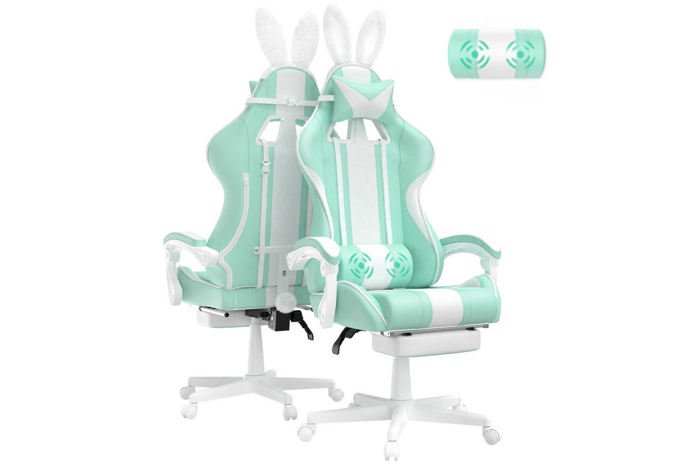 Ferghana Gaming Chair Racing PC Stuhl für Office Gaming mit verstellbare Kopfstütze (Rückenlehne 90°-135), Lendenkissen, Armlehnen, Fußstütze Ergonomischer