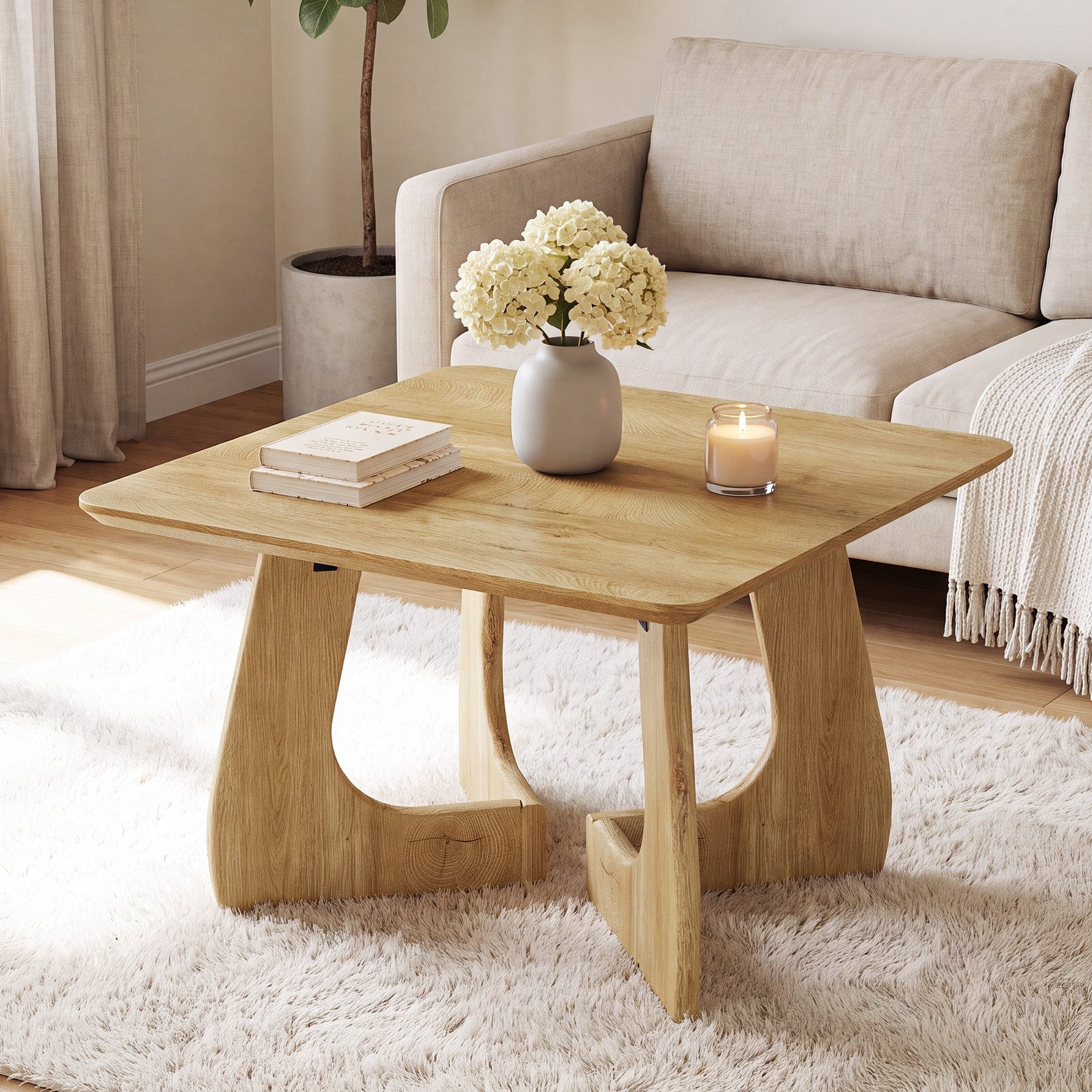 Tribesigns Couchtisch 80 cm quadratischer Holztisch, Beistelltisch im Mid-Century-Stil